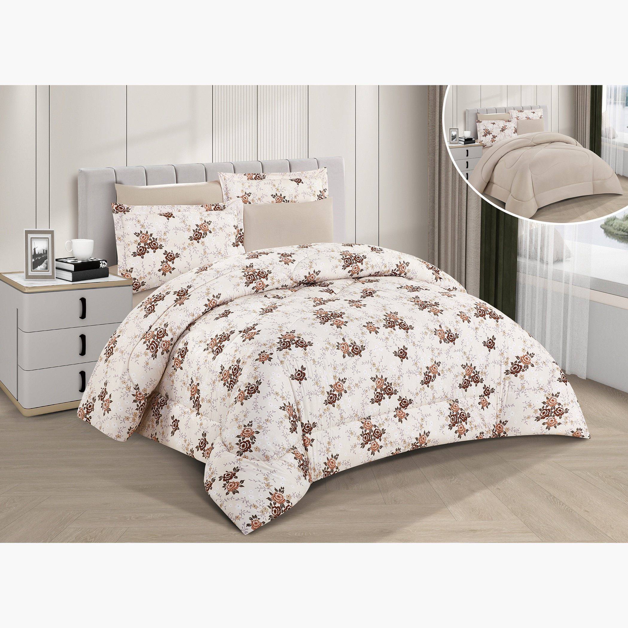 Floral Printed Reversible Comforter Set-household-bedding-comfortersandbedspreads-comforters-image-1