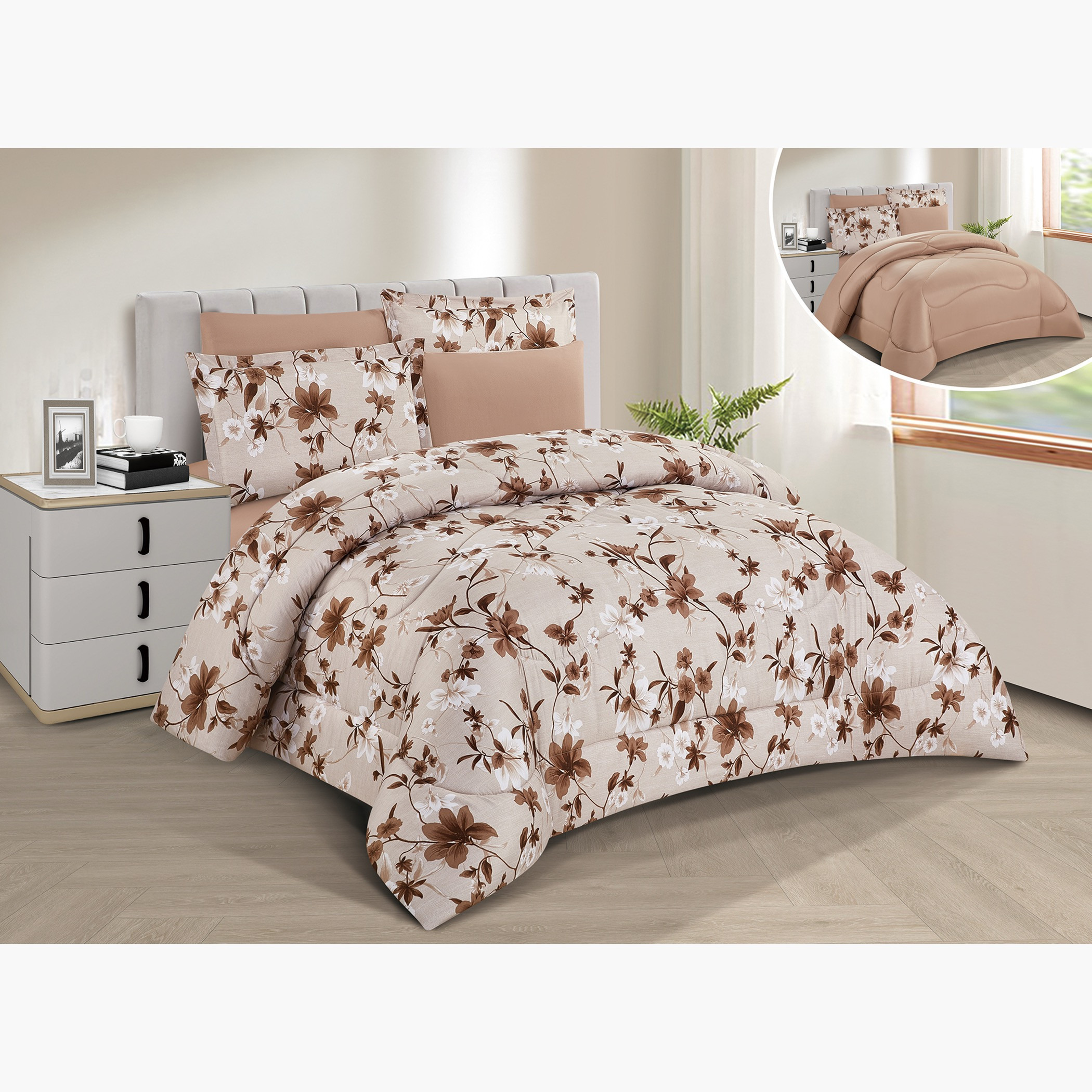 Floral Reversible Comforter King Set-household-bedding-comfortersandbedspreads-comforters-image-1
