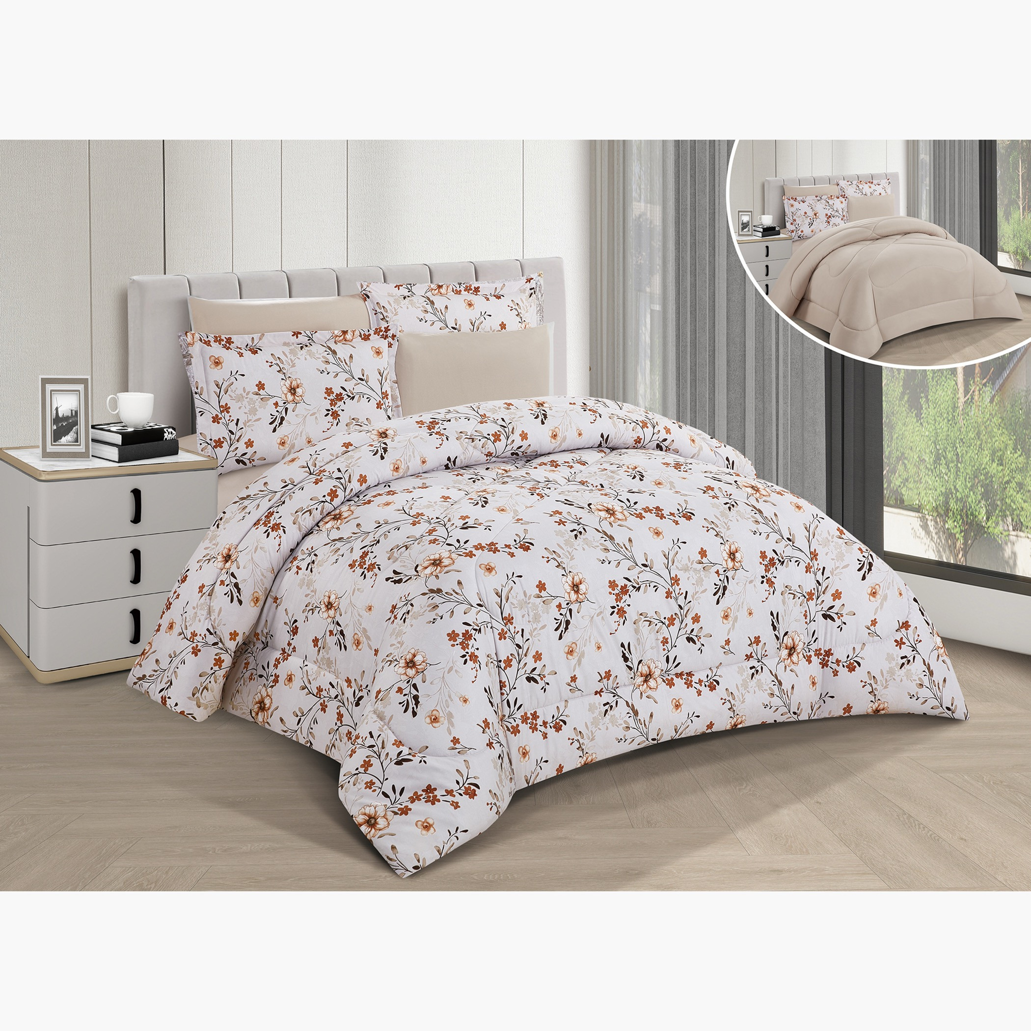 طقم لحاف مزهر قابل للوجهين مقاس كينغ-household-bedding-comfortersandbedspreads-comforters-image-1
