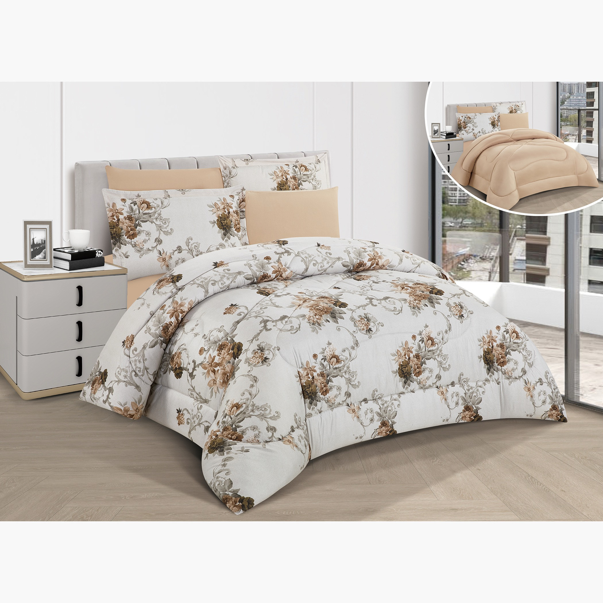Floral Reversible Comforter Set-household-bedding-comfortersandbedspreads-comforters-image-1