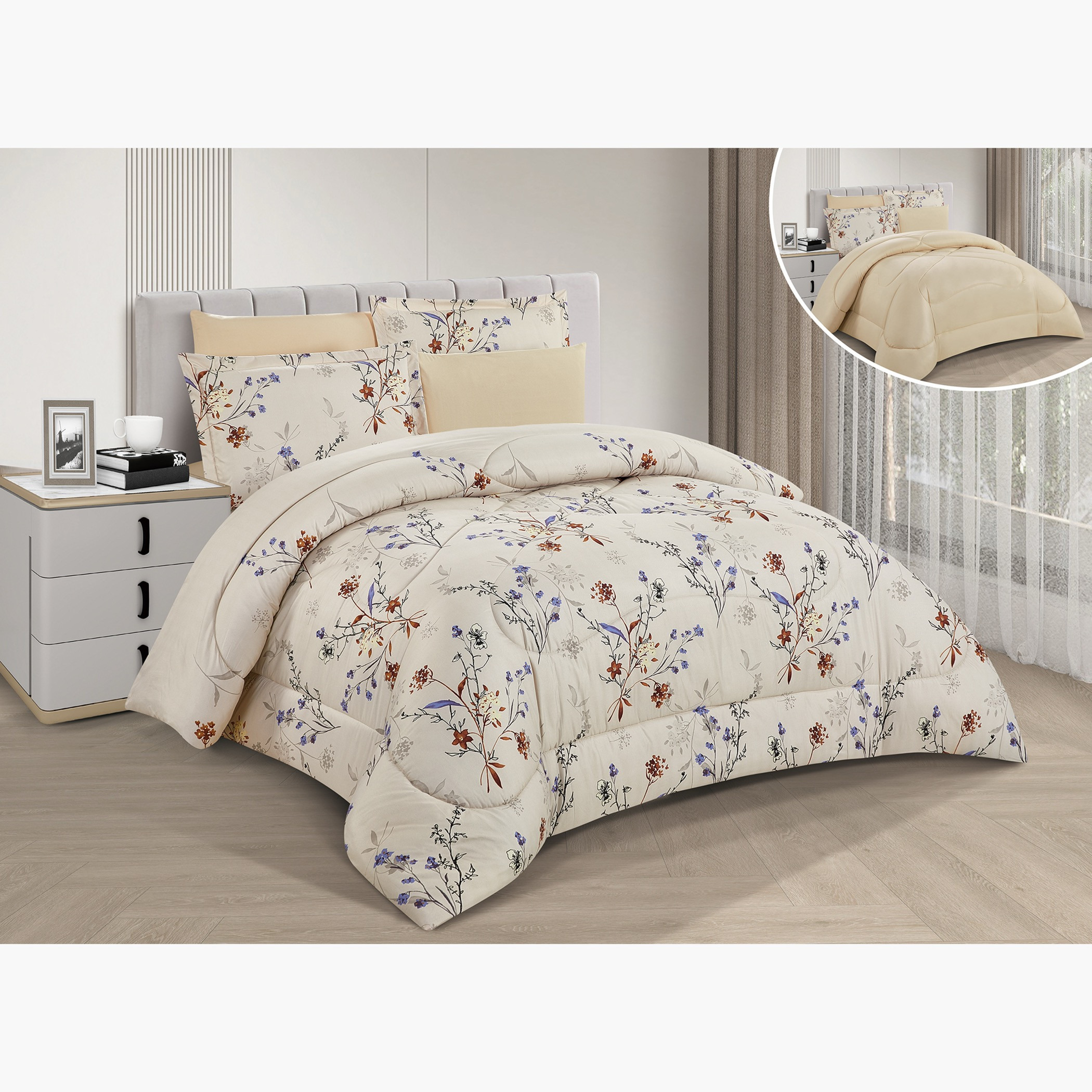 طقم لحاف ملكي قابل للعكس بنقشة زهور-household-bedding-comfortersandbedspreads-comforters-image-1