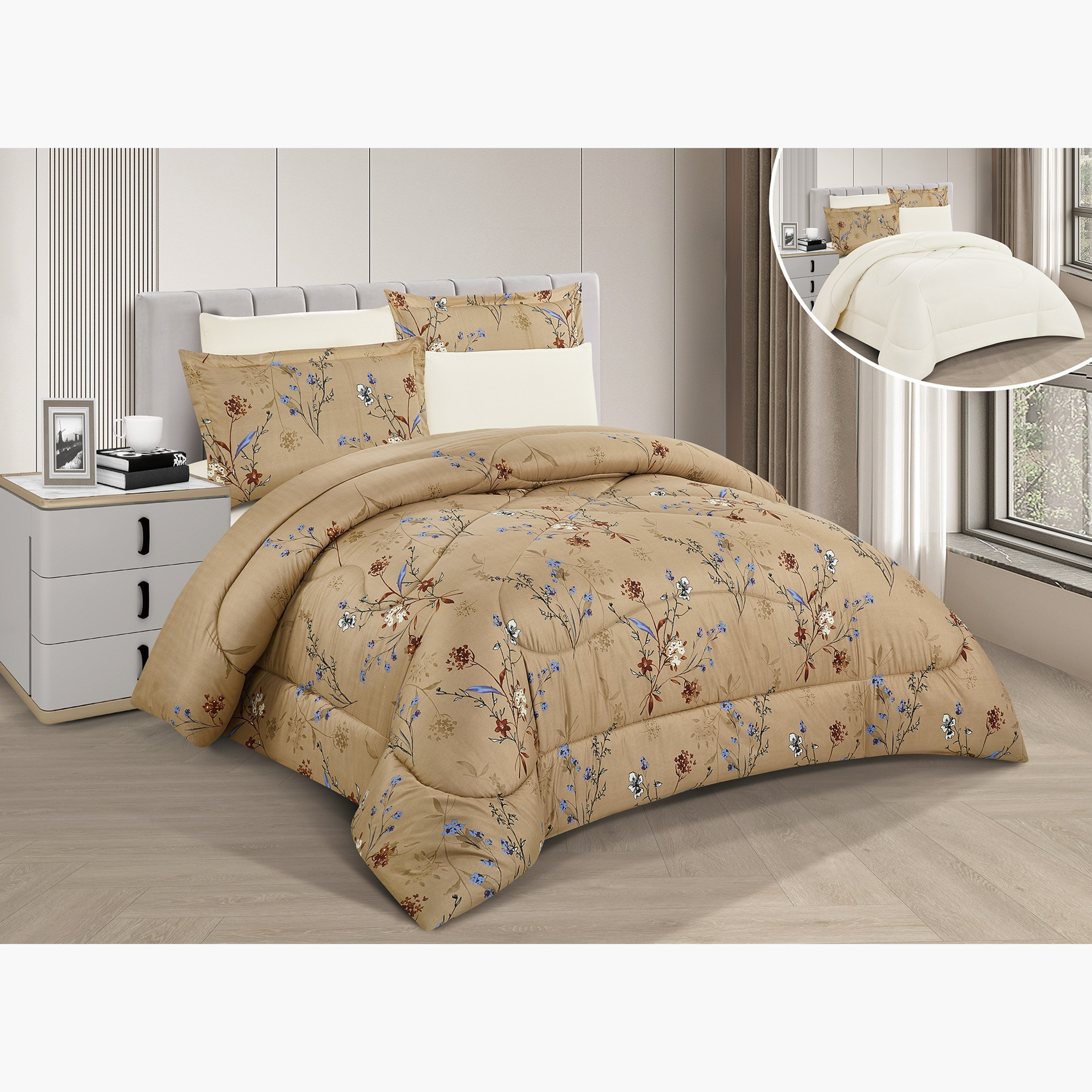 Floral Reversible Comforter King Set-household-bedding-comfortersandbedspreads-comforters-image-1