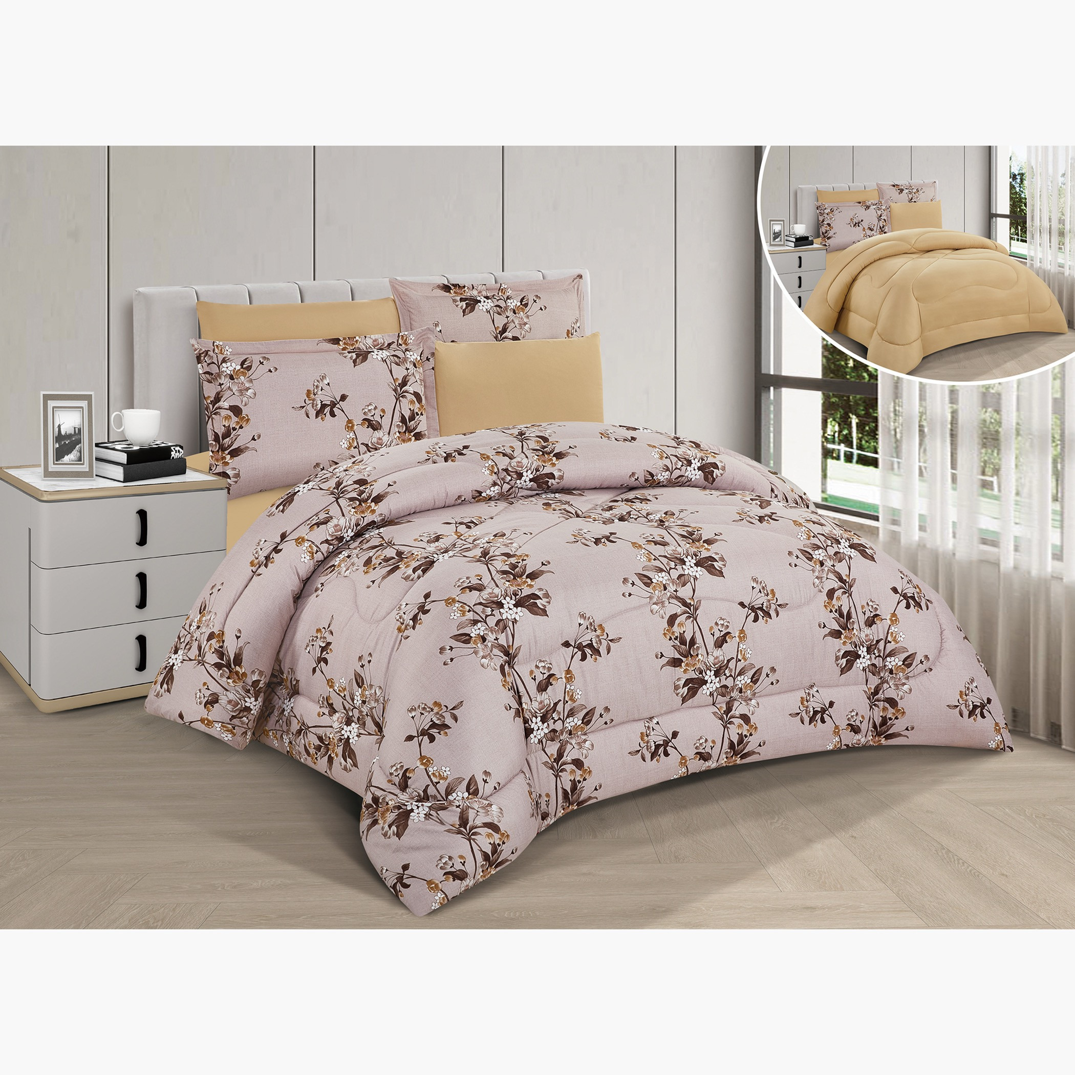 طقم لحاف ملكي قابل للعكس بنقشة زهور-household-bedding-comfortersandbedspreads-comforters-image-1