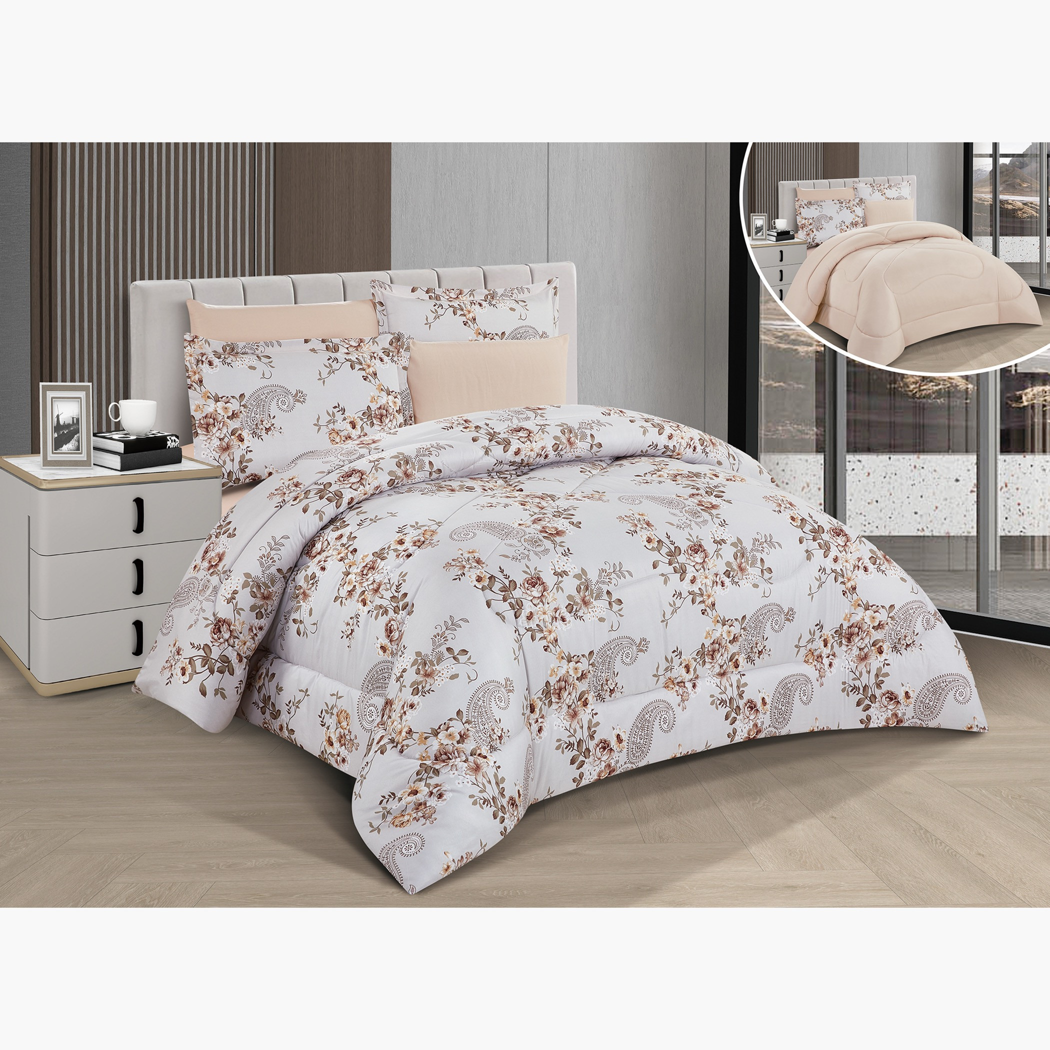 طقم لحاف ملكي قابل للعكس بنقشة زهور-household-bedding-comfortersandbedspreads-comforters-image-1