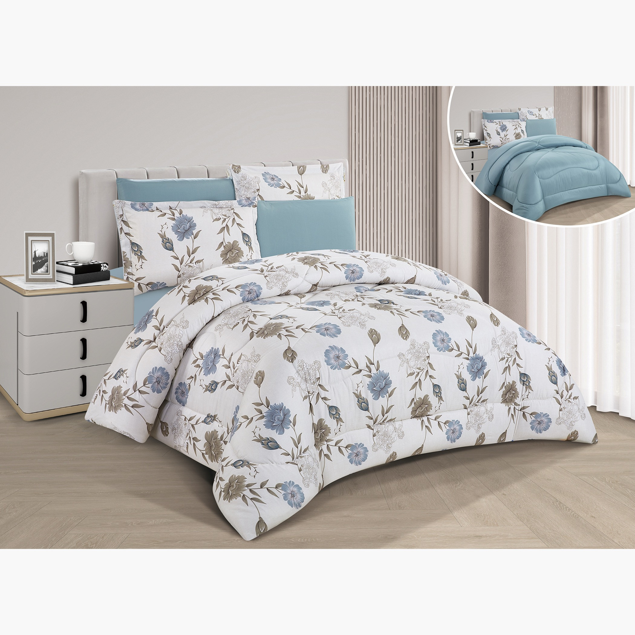 Floral Reversible Comforter Twin Set-household-bedding-comfortersandbedspreads-comforters-image-1