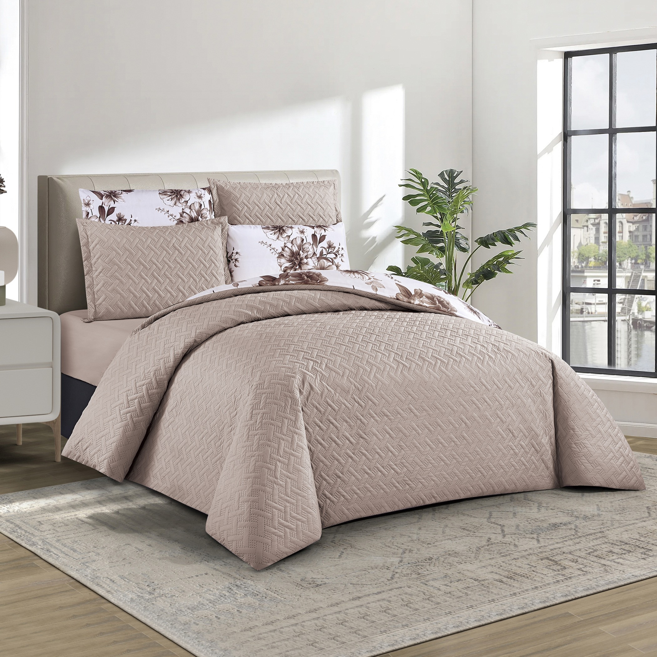 Reversible Floral Quilted Comforter Set-household-bedding-comfortersandbedspreads-comforters-image-1