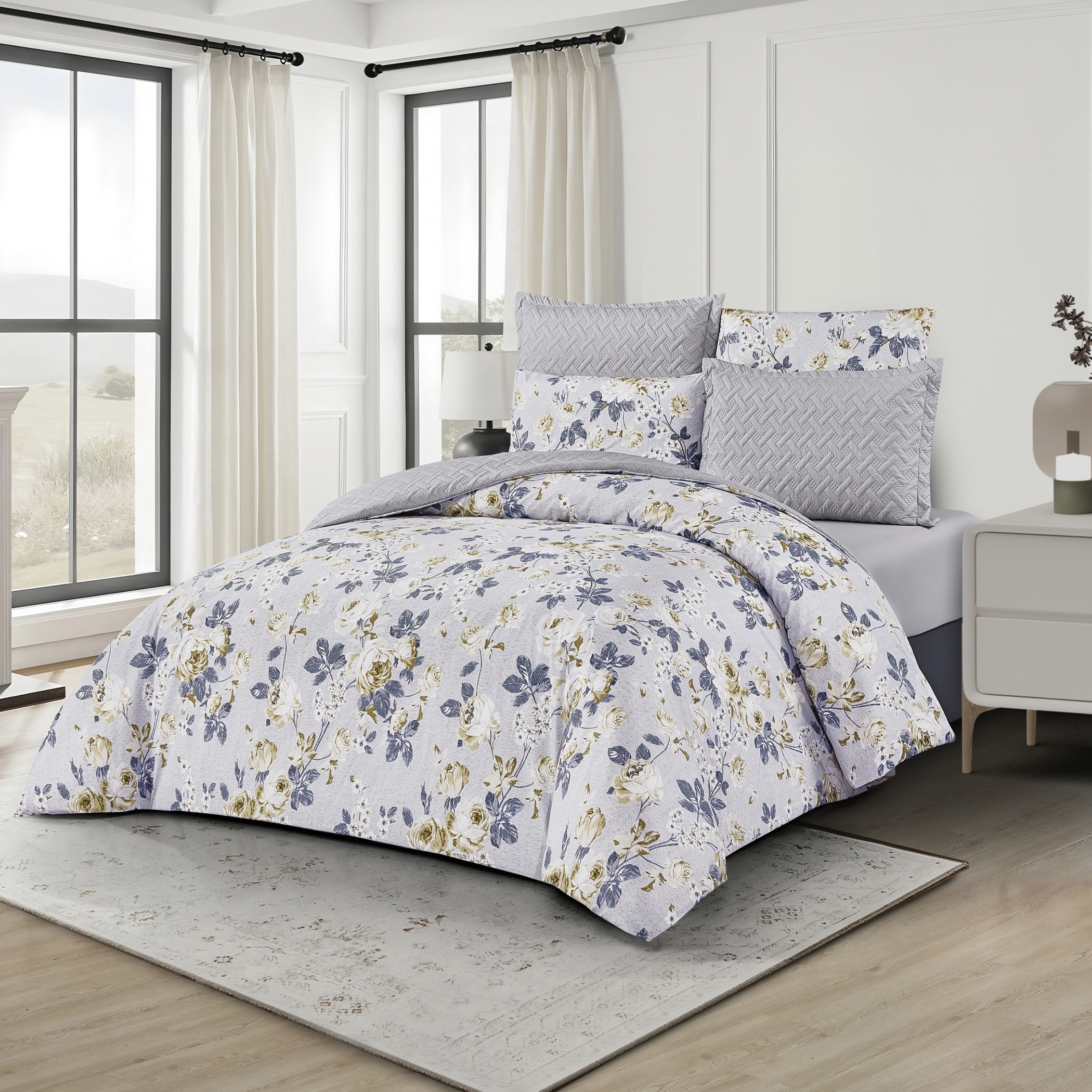 Floral Reversible Comforter Set-household-bedding-comfortersandbedspreads-comforters-image-1