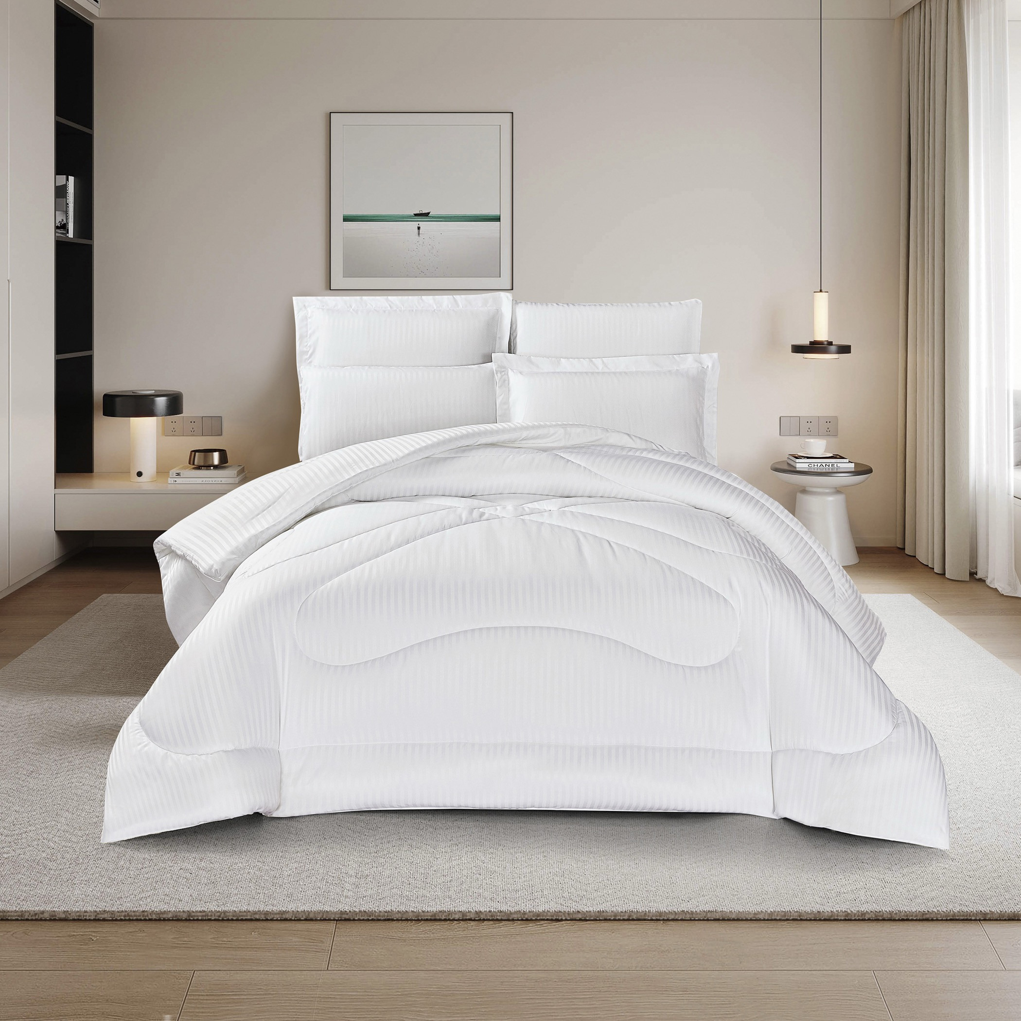 White Striped Comforter Set-household-bedding-comfortersandbedspreads-comforters-image-1