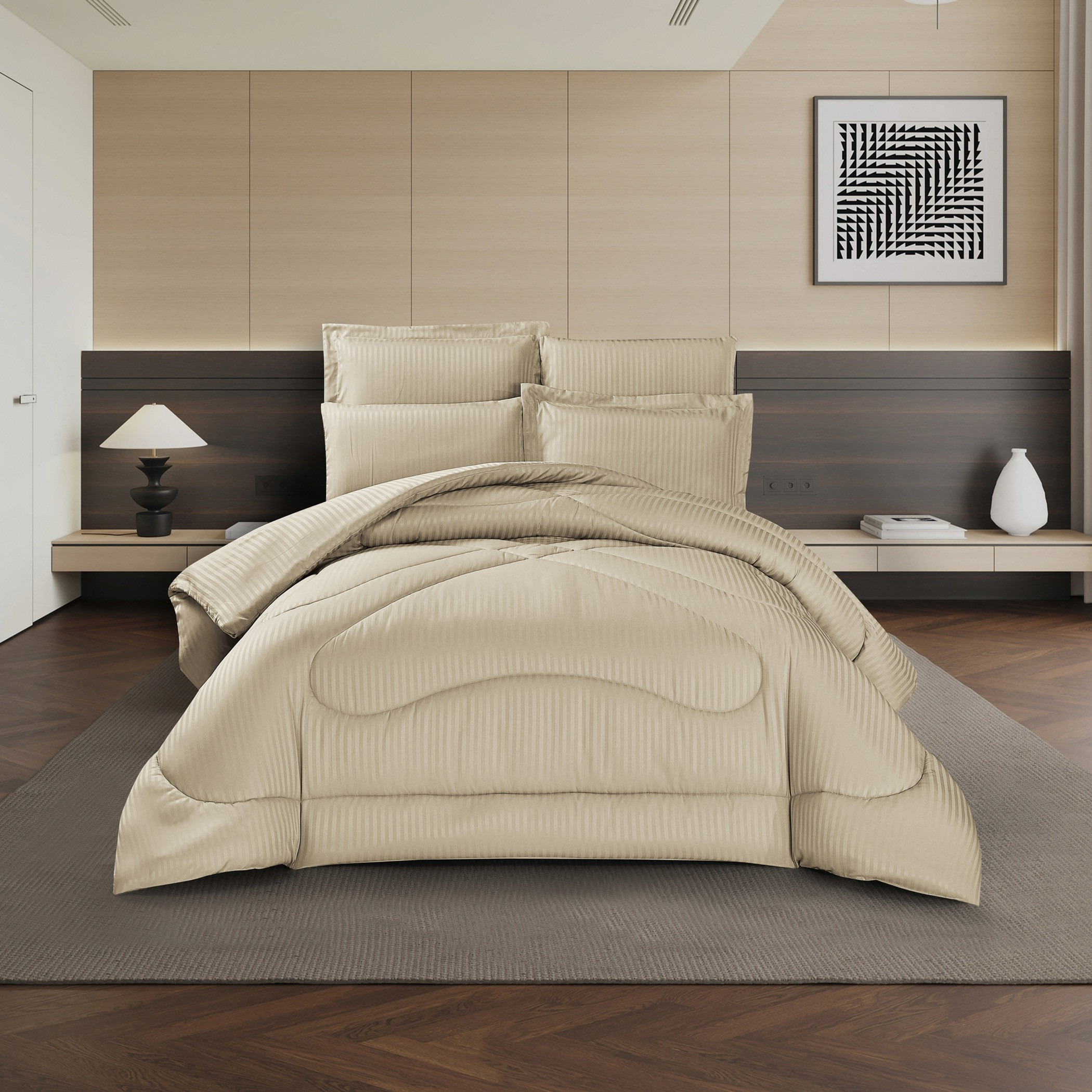 Striped Comforter Set Beige-household-bedding-comfortersandbedspreads-comforters-image-1
