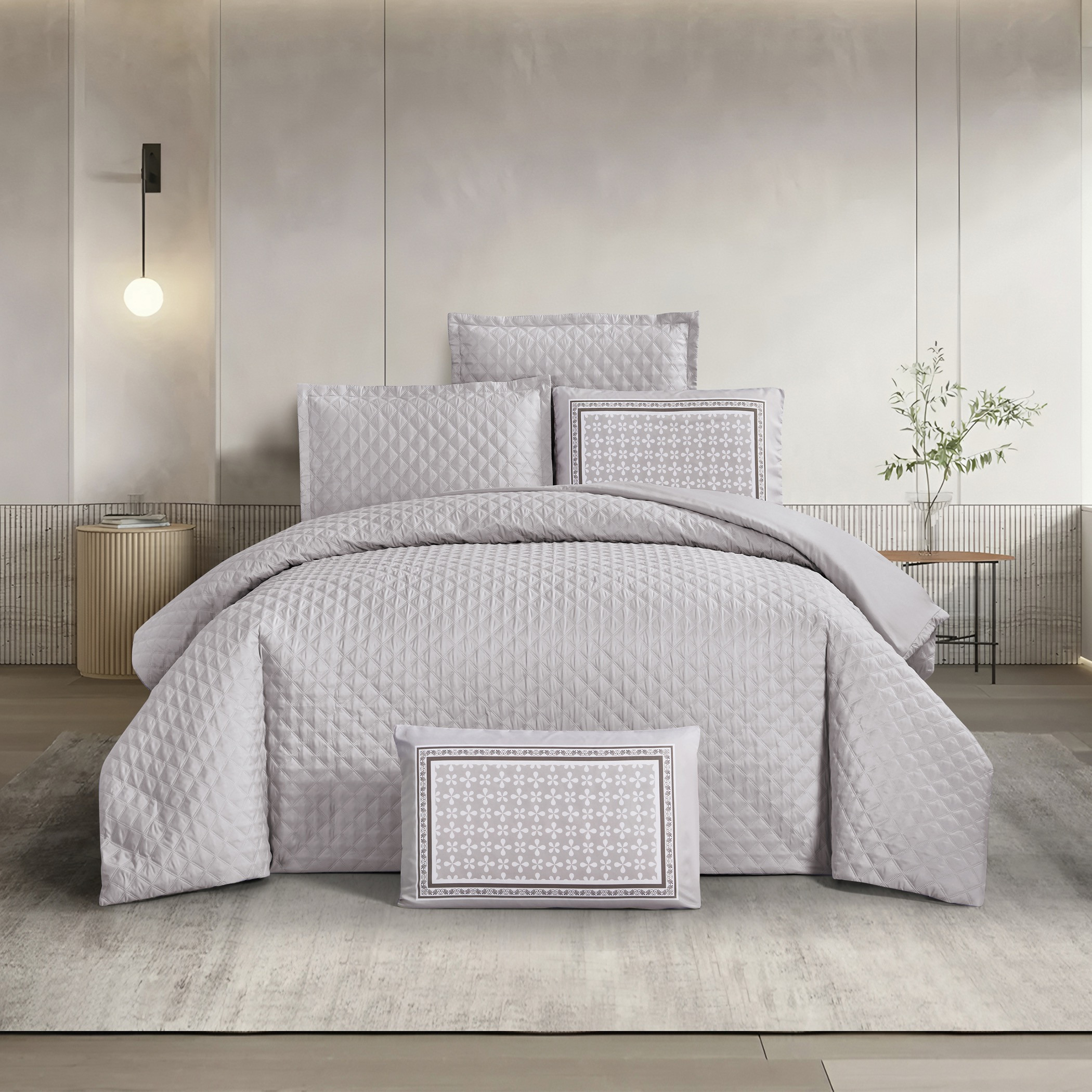 Quilted Pattern Comforter Set Grey-household-bedding-comfortersandbedspreads-comforters-image-1