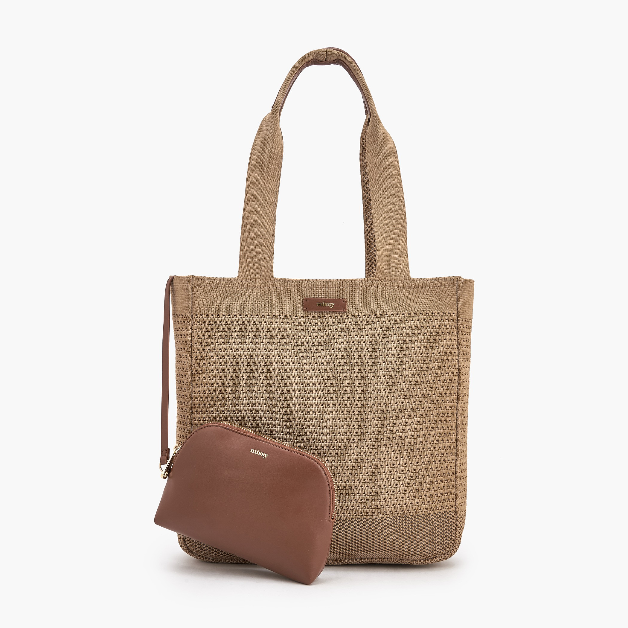 Missy Textured Tote Bag with Pouch-women-bagsandwallets-handbags-image-1