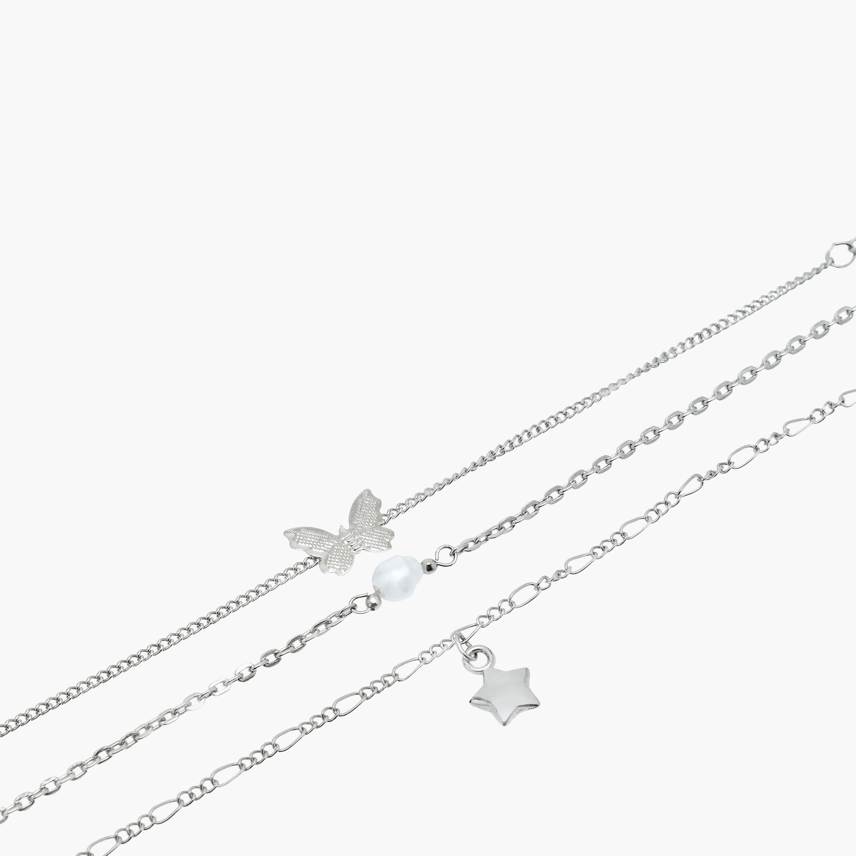 خلاخيل بلون فضي ودلايات - عبوة 3 قطع-women-watchesandjewellery-jewellery-anklets-image-2