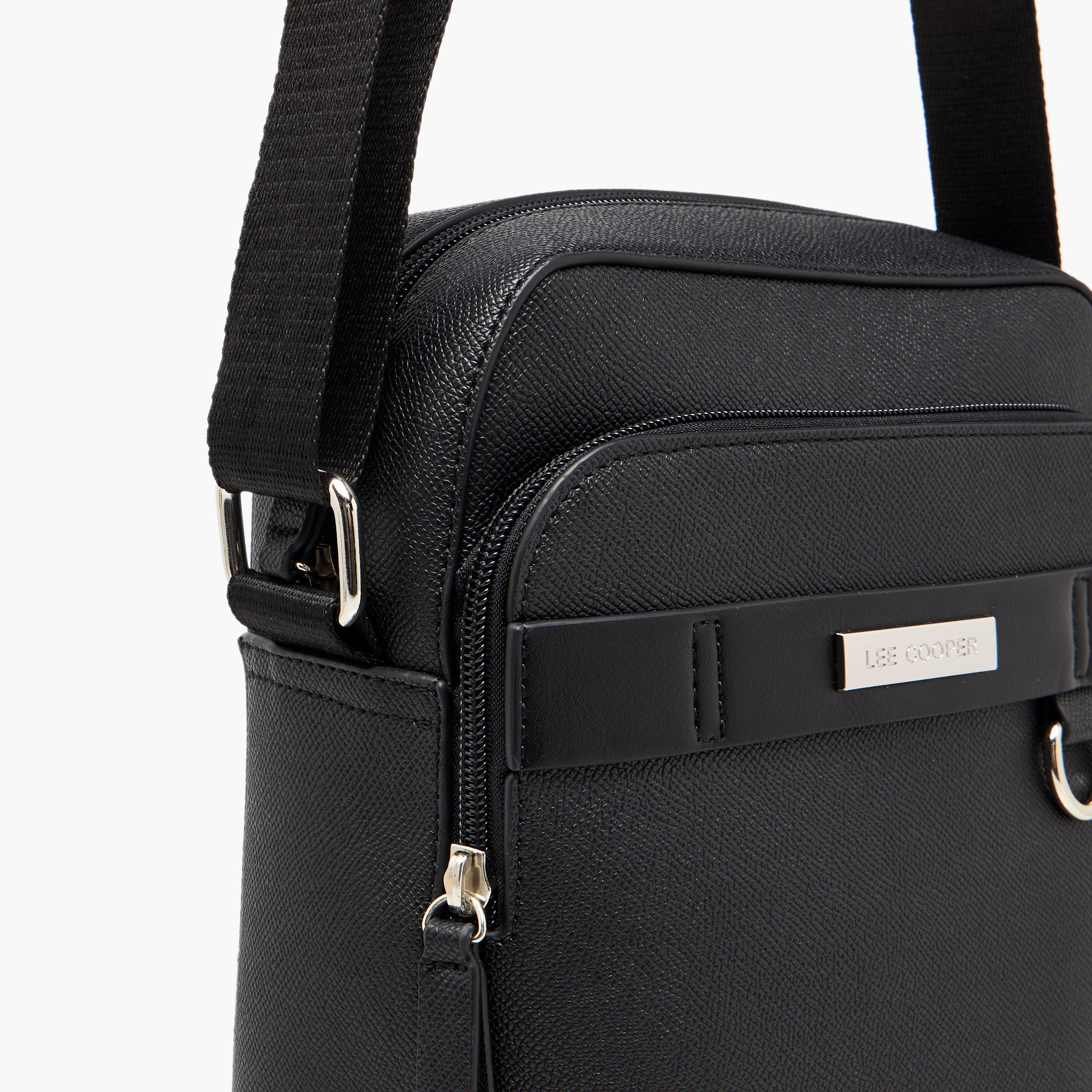 Lee Cooper Solid Crossbody Bag with Adjustable Strap-men-bags-image-5