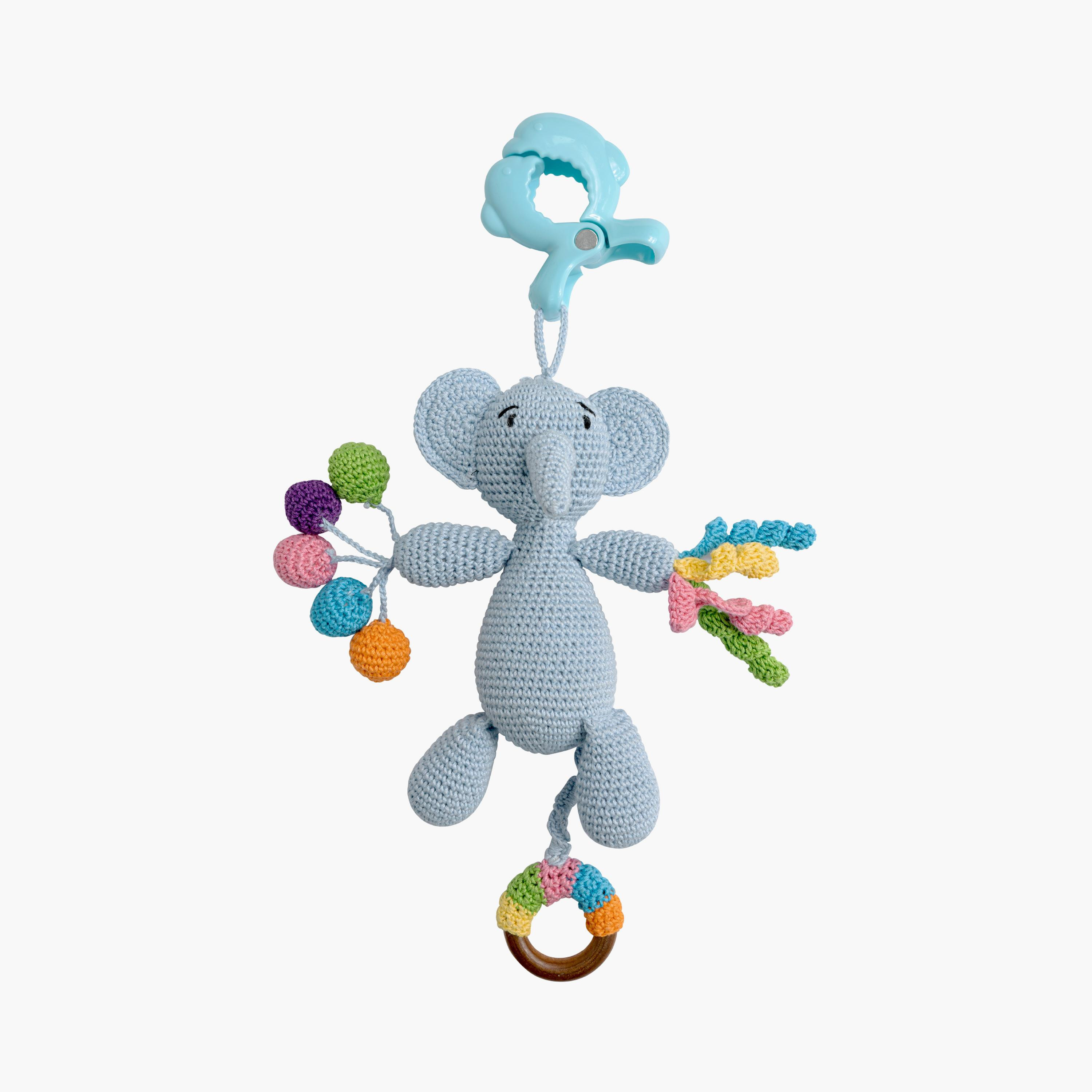 لعبة كروشيه يدوية الصنع مع حلقة وشماعة بمشبك من مون - 0 أشهر+ - فيل-toys-babyandtoddlertoys-rattlesandteethers-image-1