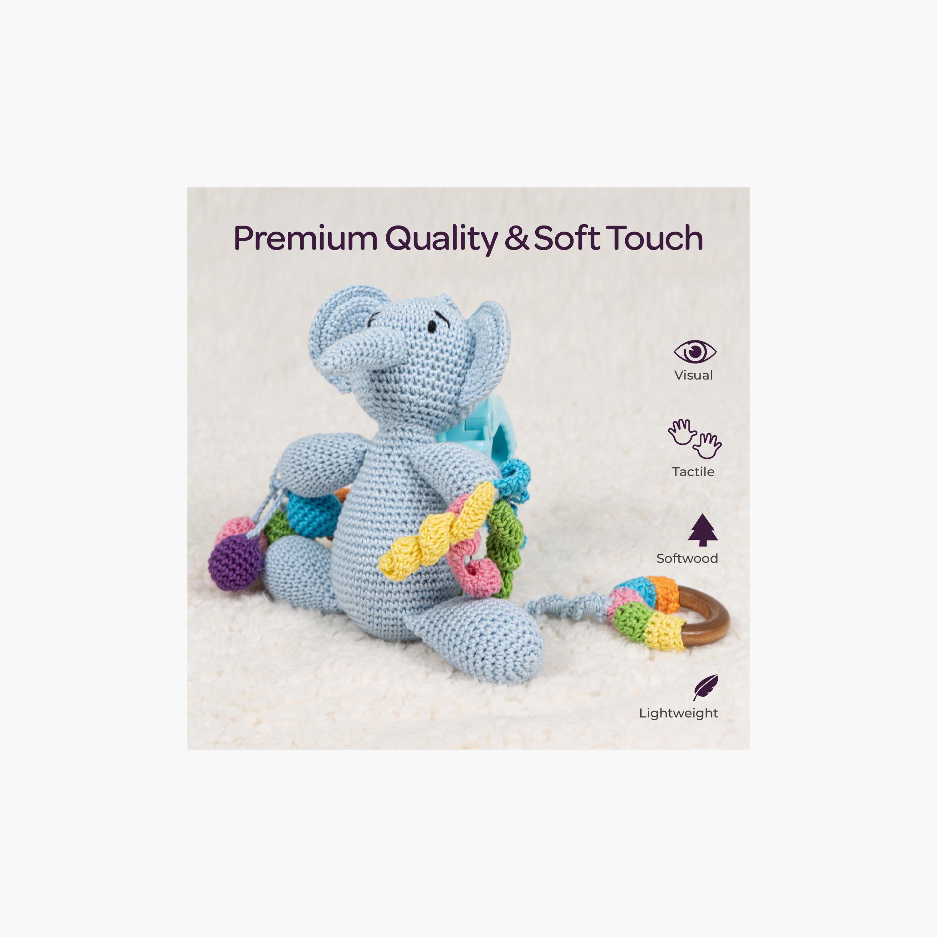 لعبة كروشيه يدوية الصنع مع حلقة وشماعة بمشبك من مون - 0 أشهر+ - فيل-toys-babyandtoddlertoys-rattlesandteethers-image-2