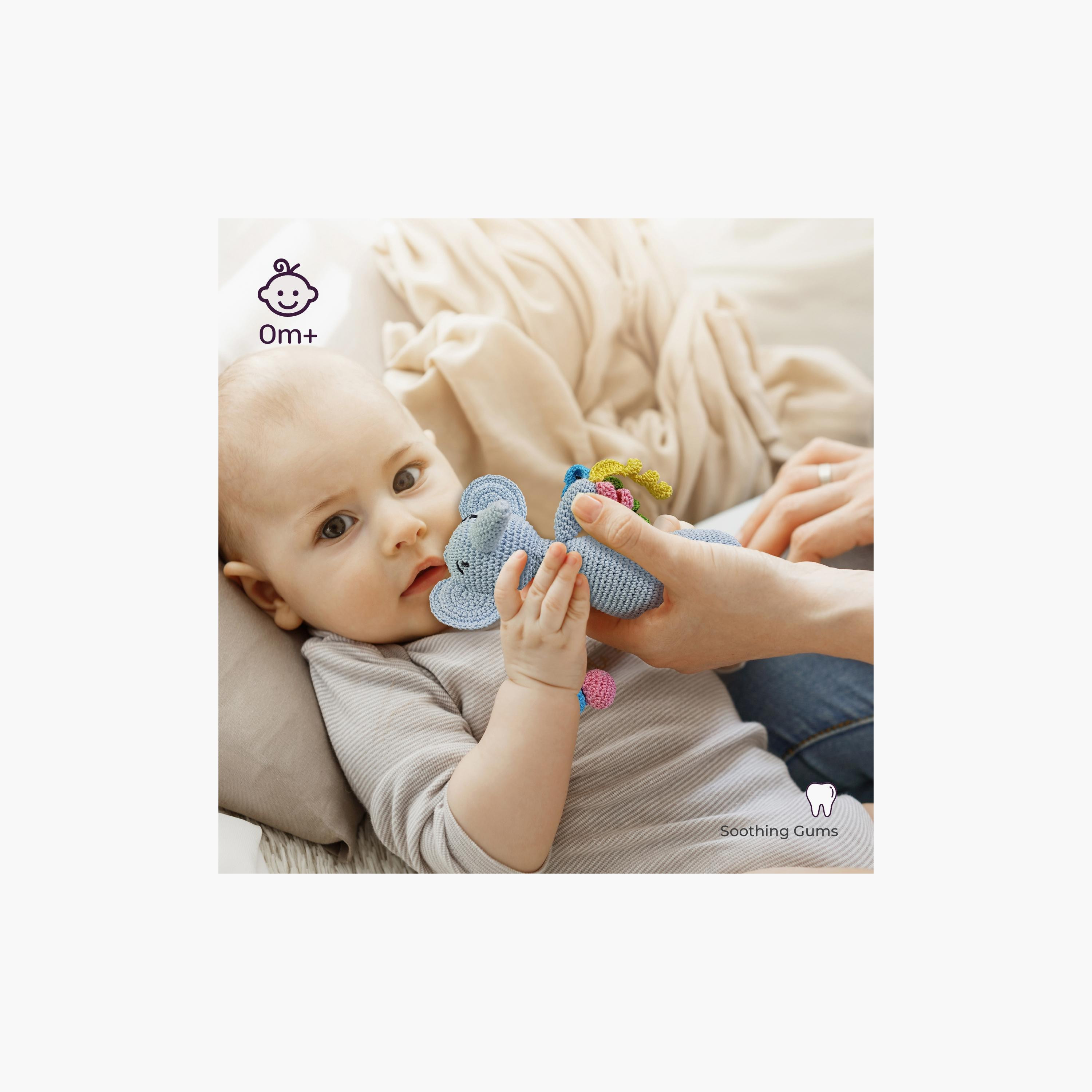 لعبة كروشيه يدوية الصنع مع حلقة وشماعة بمشبك من مون - 0 أشهر+ - فيل-toys-babyandtoddlertoys-rattlesandteethers-image-3