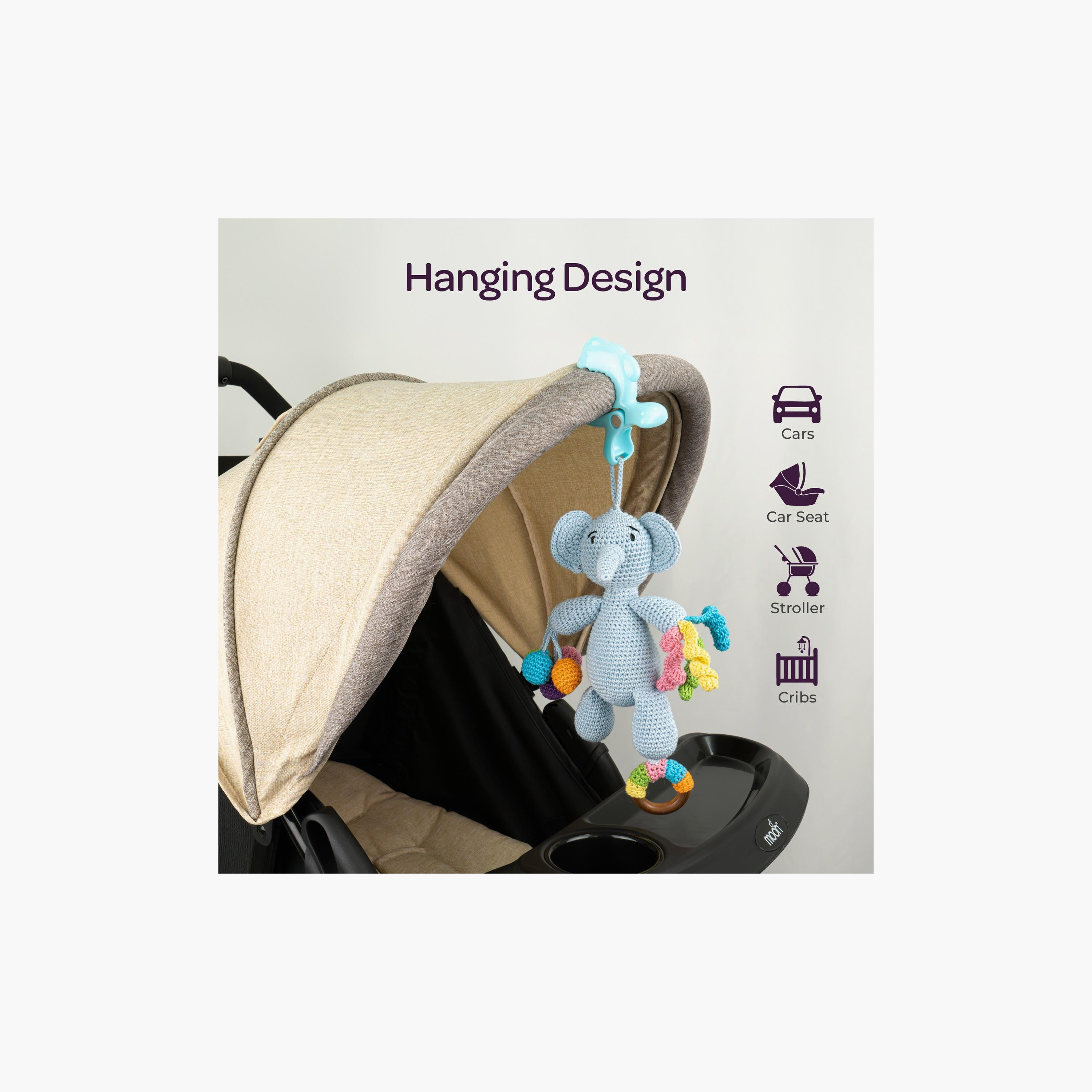 لعبة كروشيه يدوية الصنع مع حلقة وشماعة بمشبك من مون - 0 أشهر+ - فيل-toys-babyandtoddlertoys-rattlesandteethers-image-5
