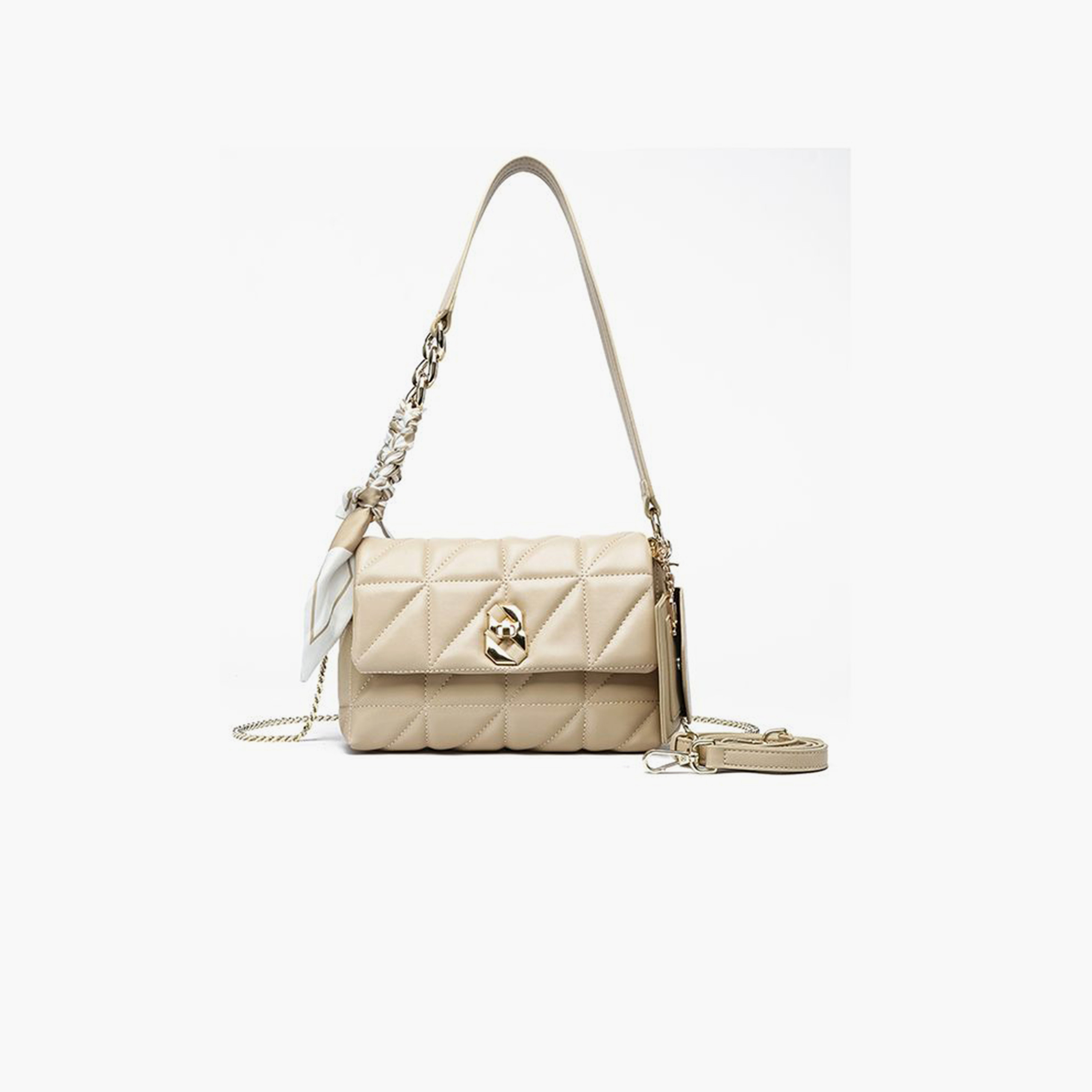 FYOR Quilted Crossbody Bag with Twist Lock and Detachable Strap | 23 X 7.5 X 14 CM-women-bagsandwallets-handbags-image-1