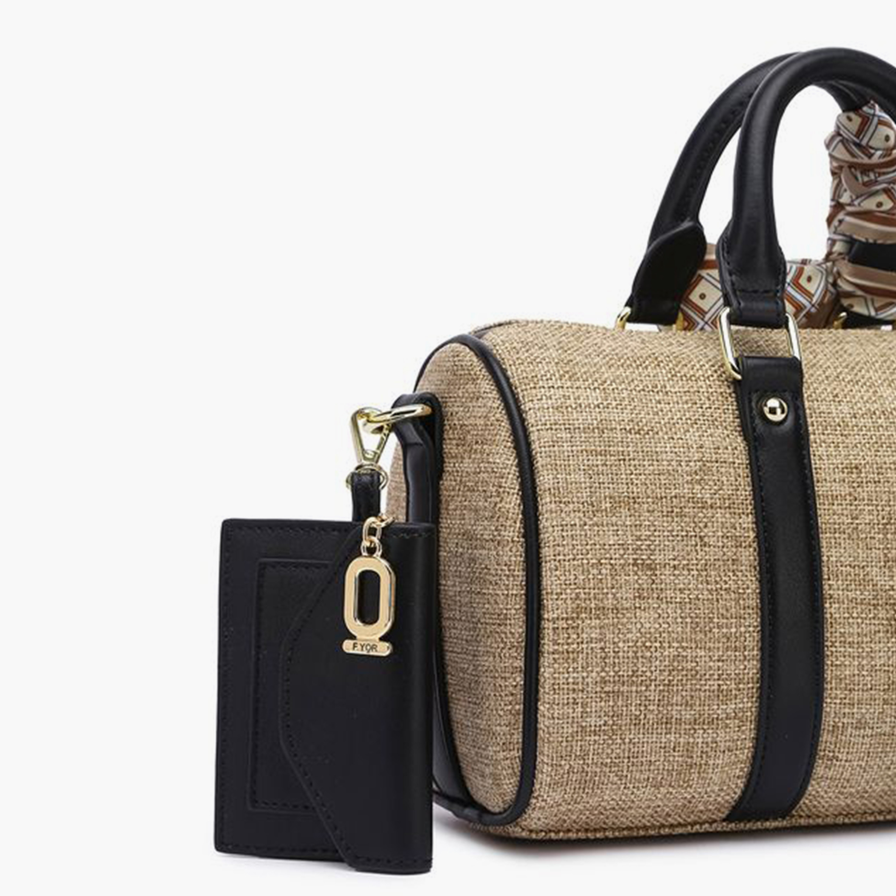 FYOR Textured Top Handle Satchel Bag with Zipper and Detachable Strap | 25 X 7 X 15 CM-women-bagsandwallets-handbags-image-4