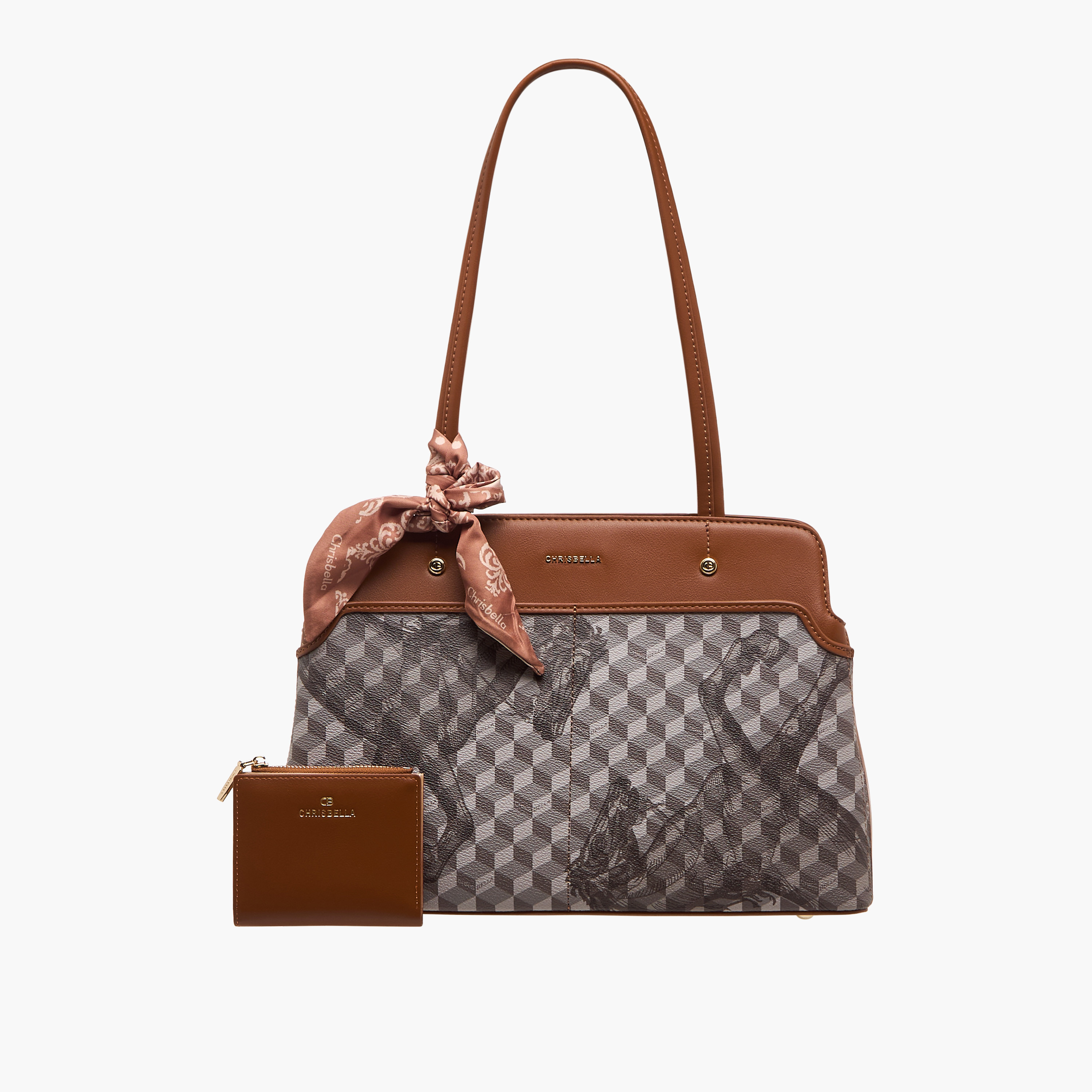 Chrisbella Scarf Accent Tote Bag with Wallet-women-bagsandwallets-handbags-image-1
