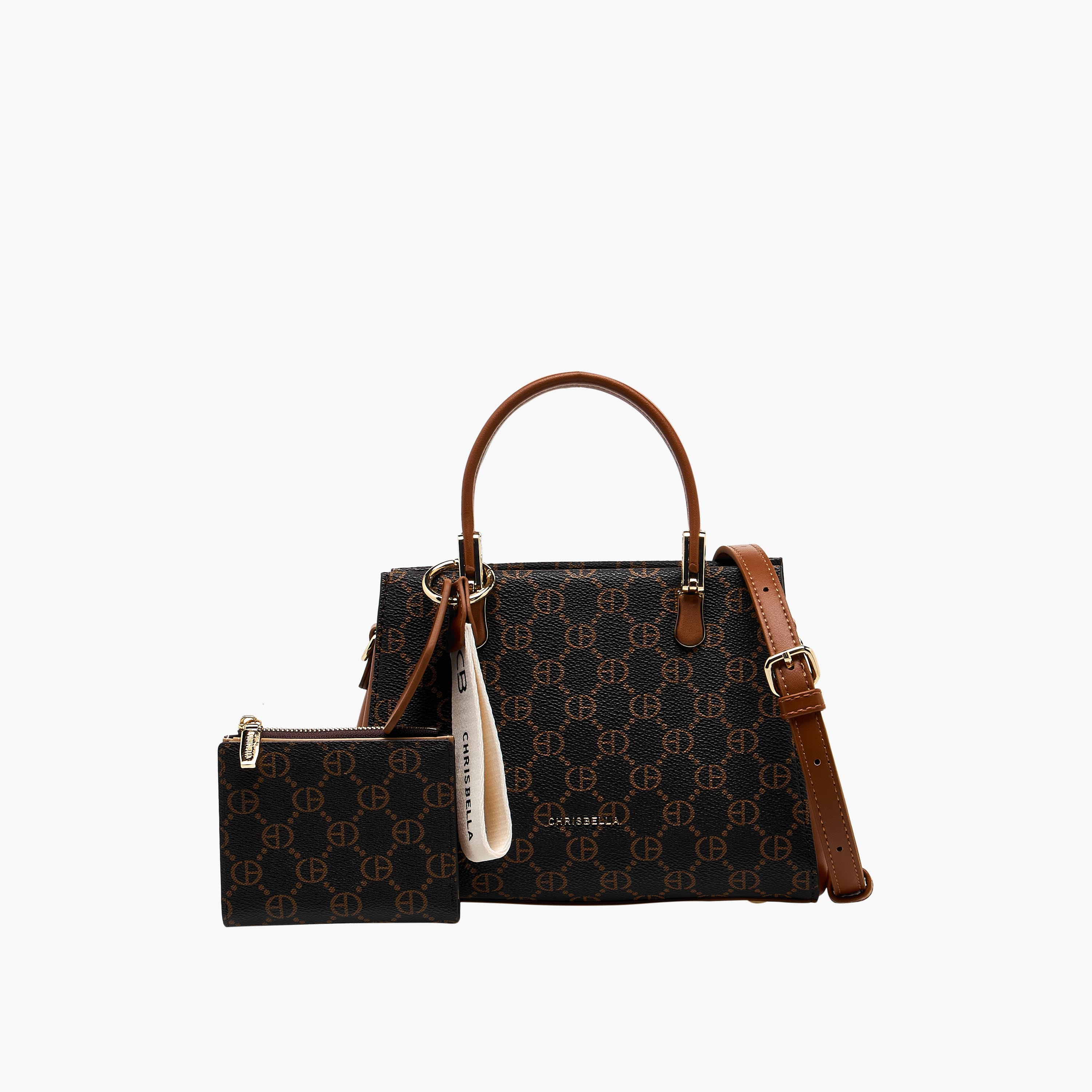 Chrisbella Monogram Print Satchel Bag with Wallet-women-bagsandwallets-handbags-image-1
