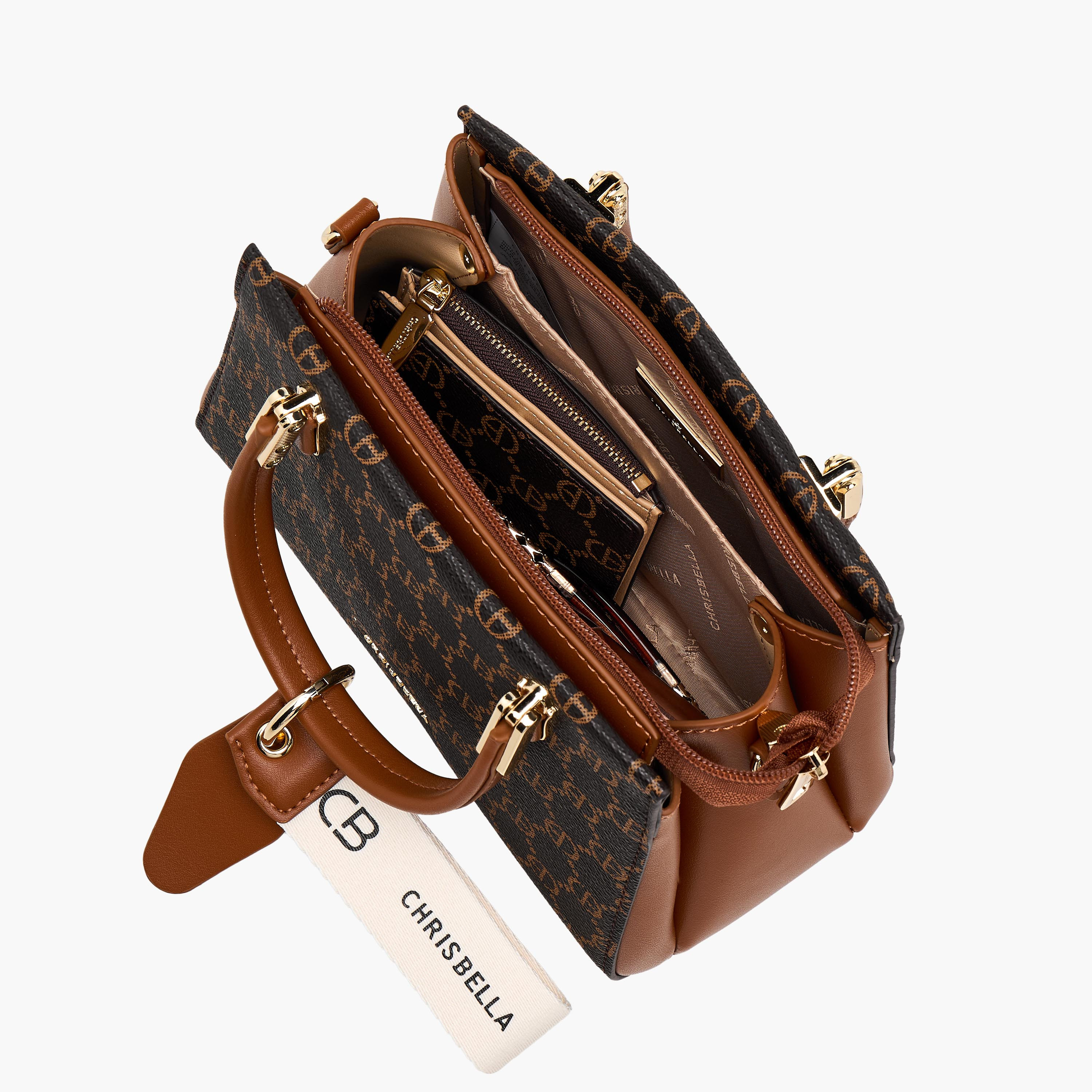 Chrisbella Monogram Print Satchel Bag with Wallet-women-bagsandwallets-handbags-image-11