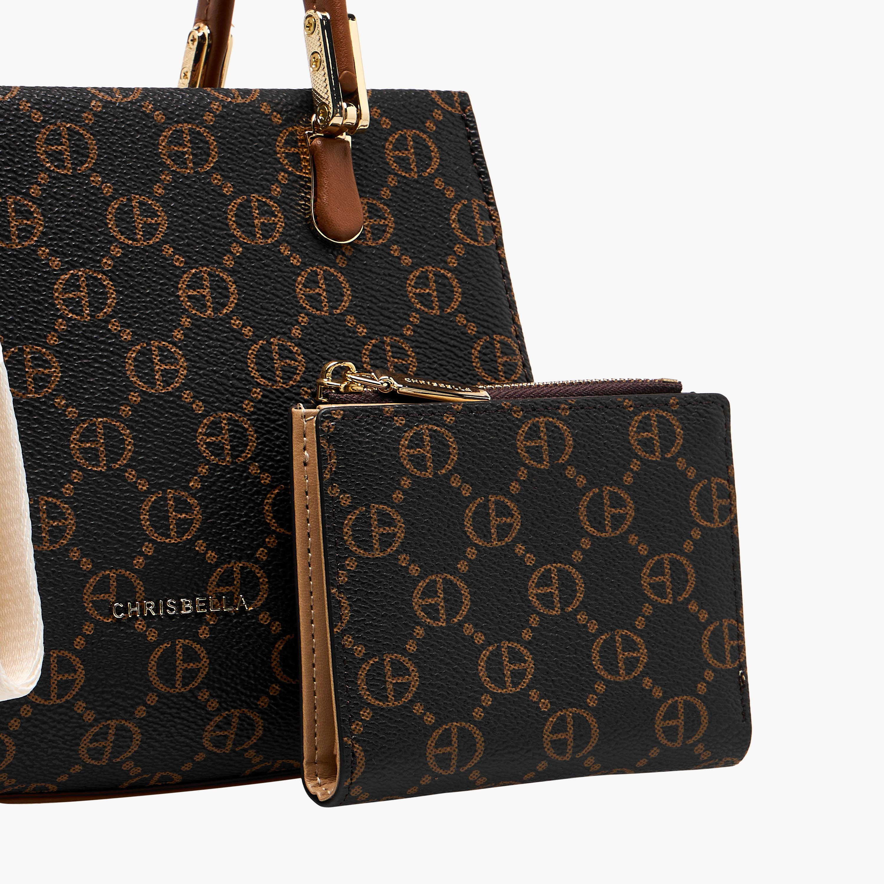 Chrisbella Monogram Print Satchel Bag with Wallet-women-bagsandwallets-handbags-image-7
