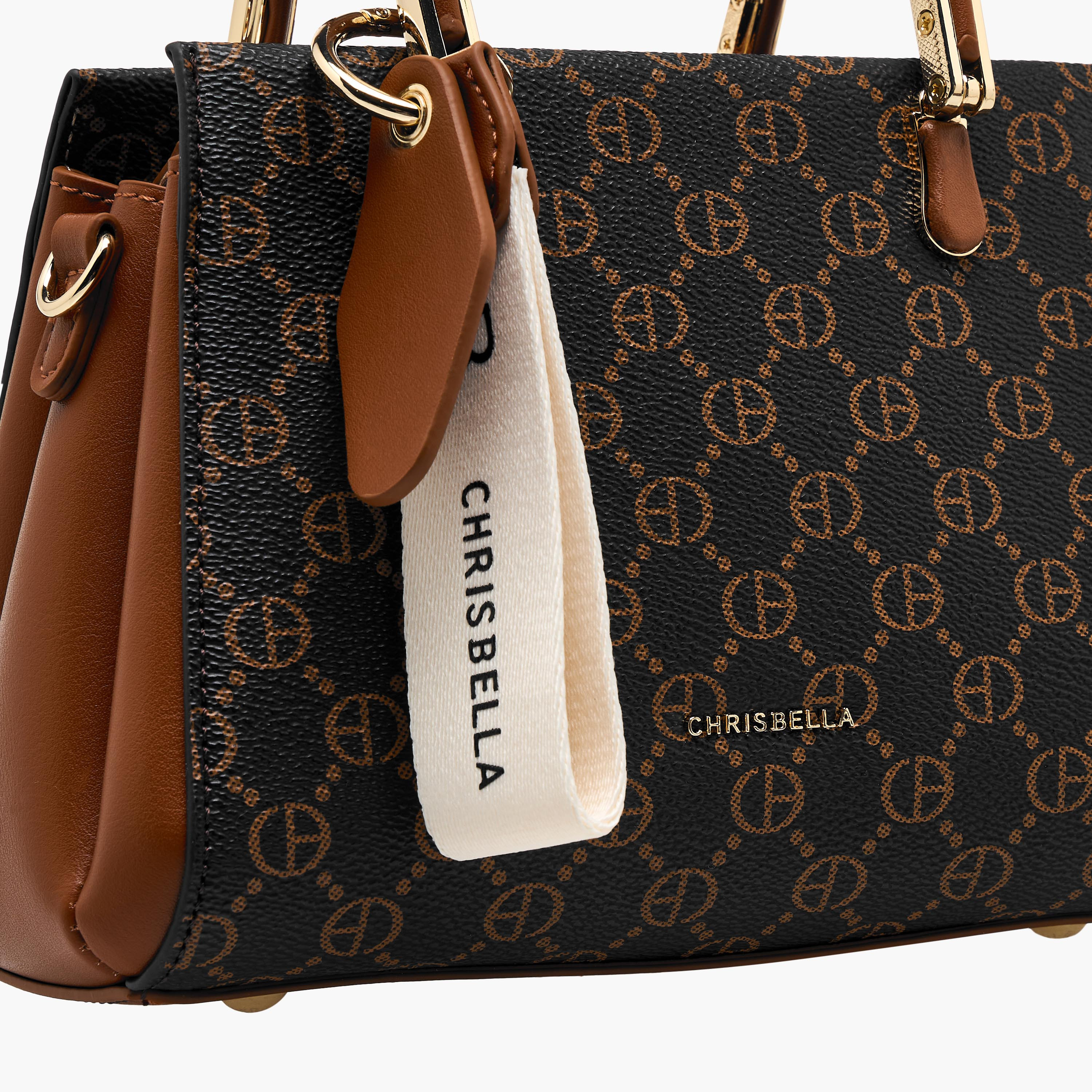 Chrisbella Monogram Print Satchel Bag with Wallet-women-bagsandwallets-handbags-image-8