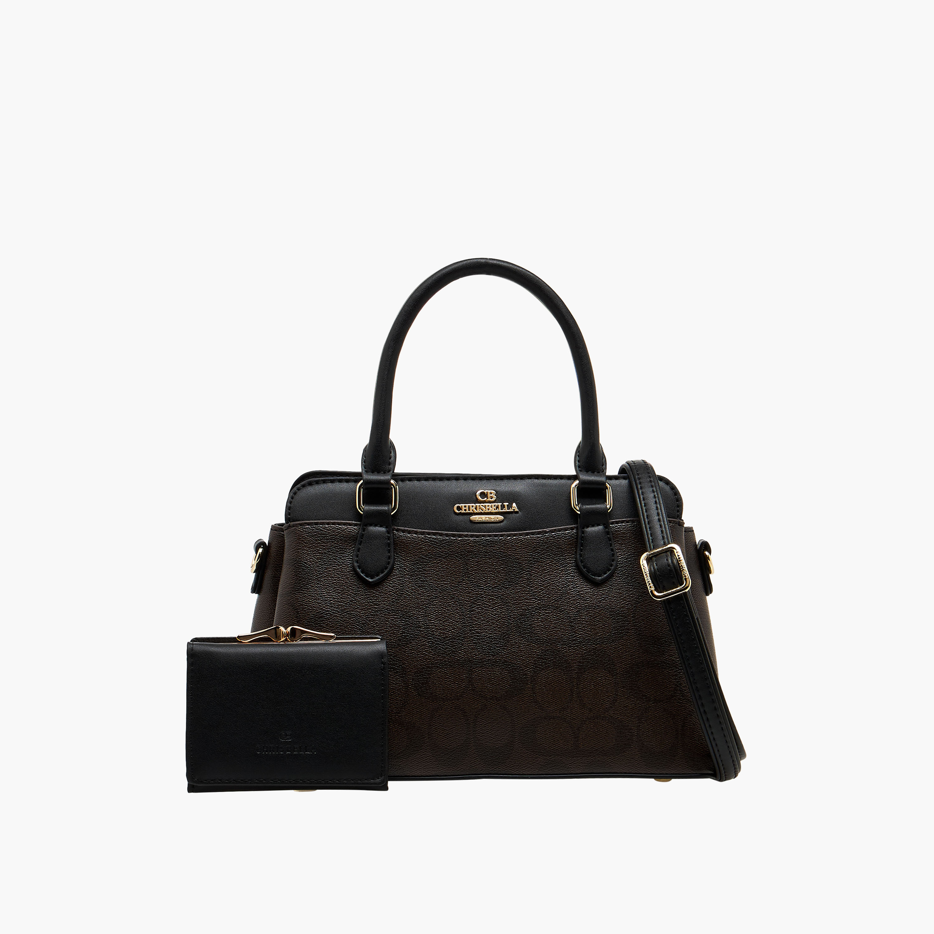 Chrisbella Textured Satchel Bag with Wallet-women-bagsandwallets-handbags-image-1