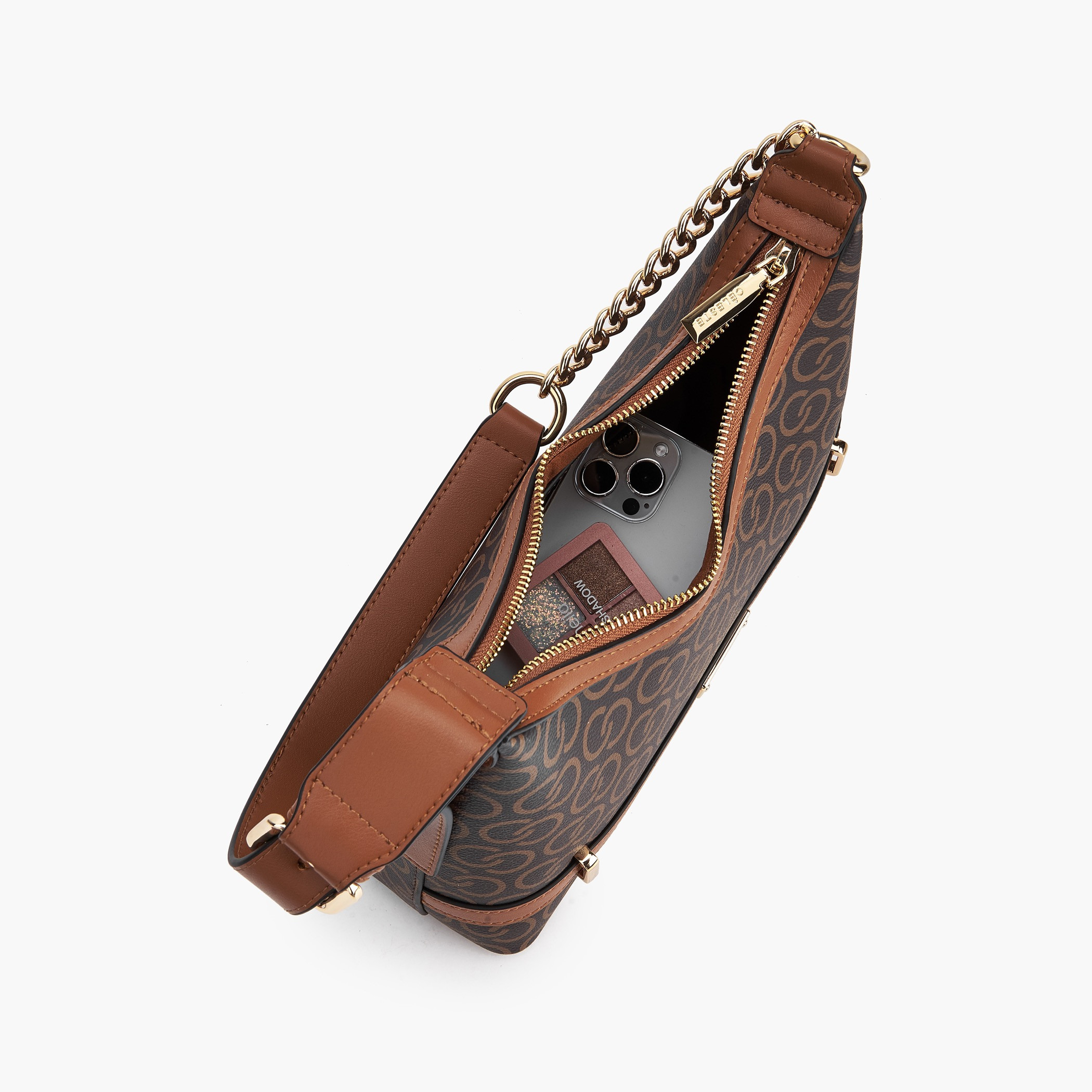 شنطة كتف بحزام سلسلة وطبعات مونوجرام من سيليست-women-bagsandwallets-handbags-image-8