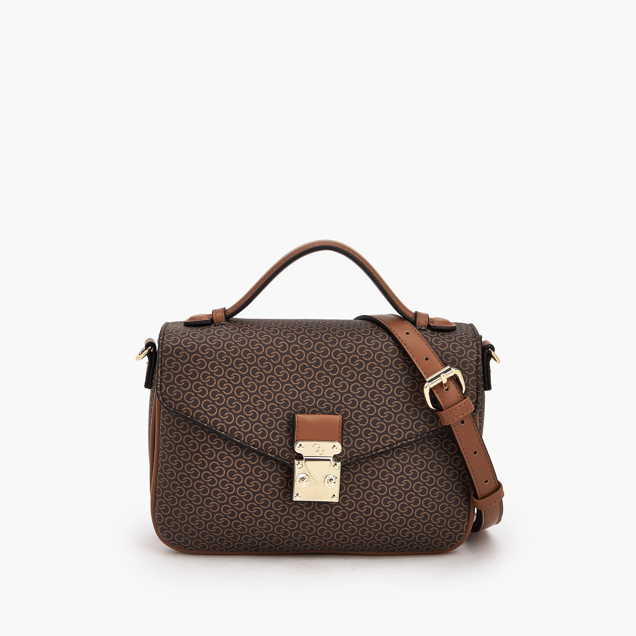 Celeste Monogram Print Satchel Bag with Button Closure-women-bagsandwallets-handbags-image-1