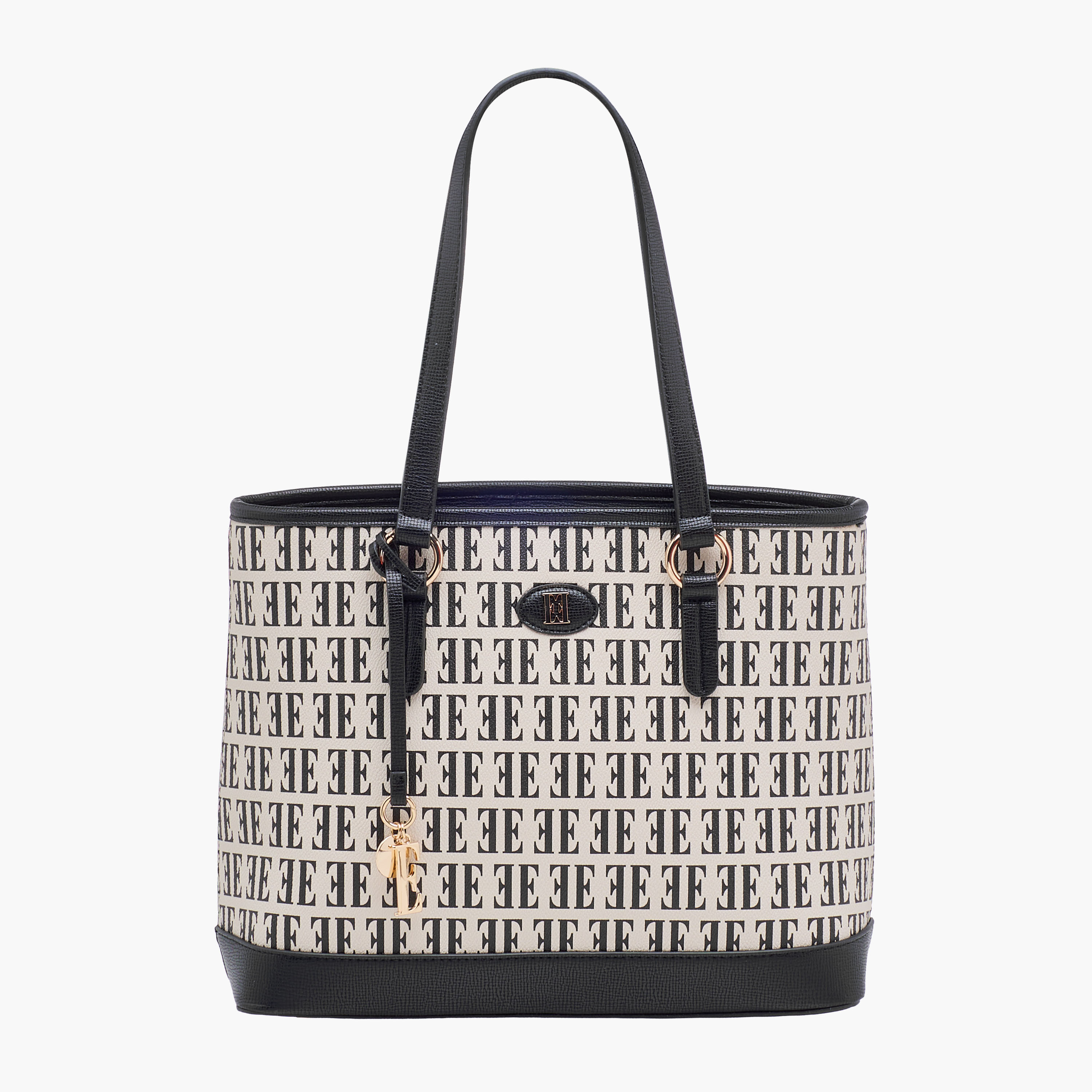 Elle Monogram Print Tote Bag with Double Handles-women-bagsandwallets-handbags-image-1