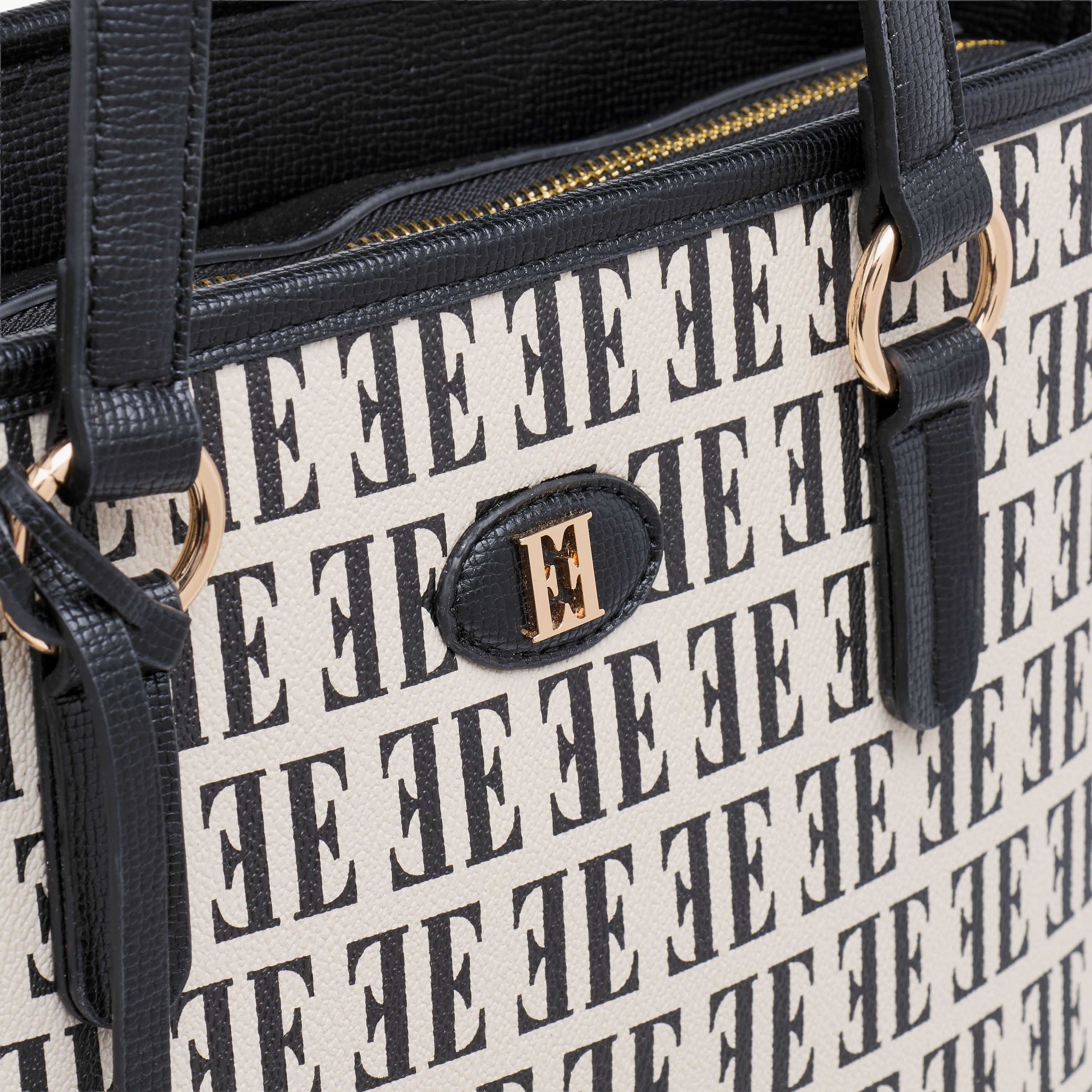 Elle Monogram Print Tote Bag with Double Handles-women-bagsandwallets-handbags-image-5