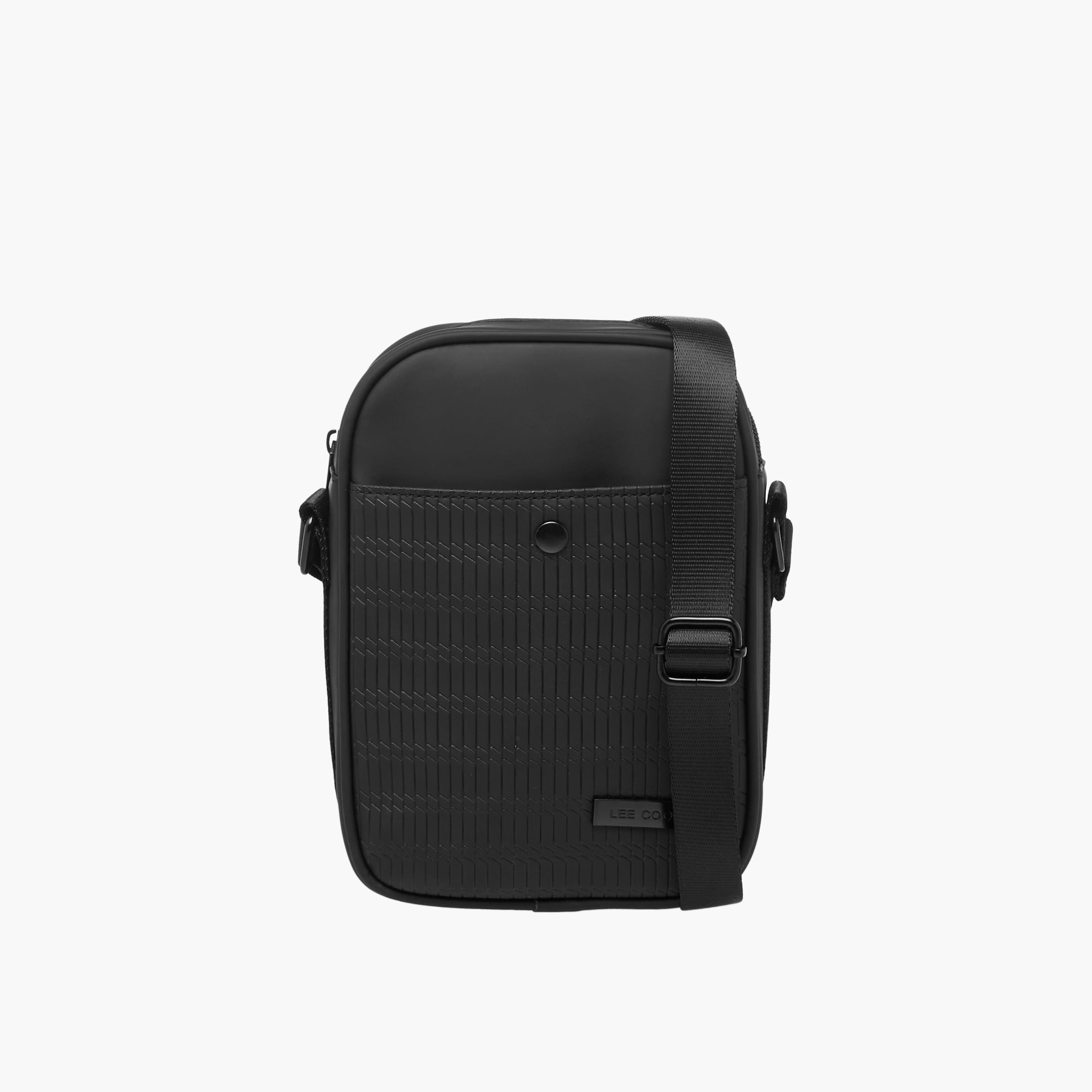 Lee Cooper Textured Crossbody Bag with Zip Closure-men-bags-image-1