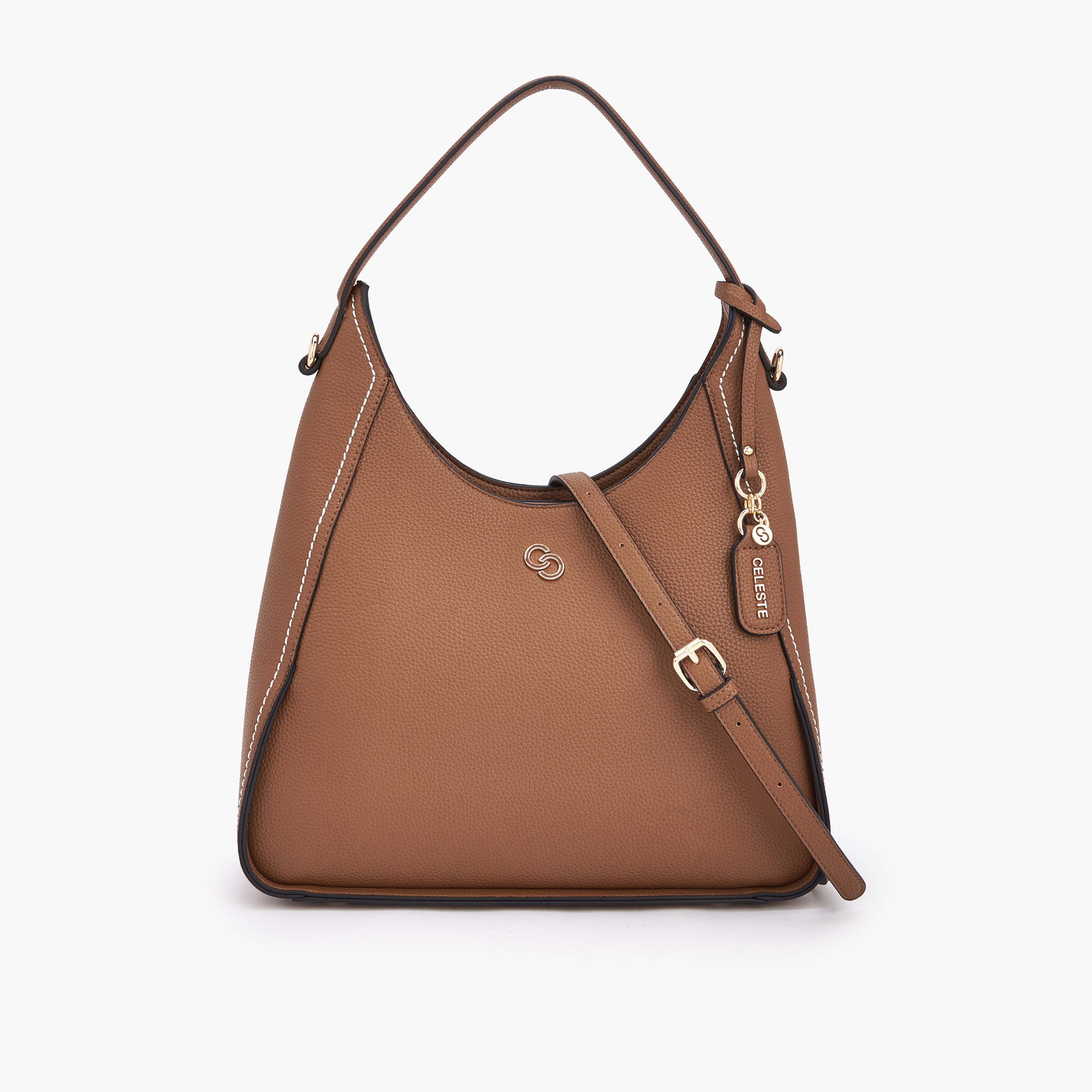 Celeste Textured Shoulder Bag with Zip Closure-women-bagsandwallets-handbags-image-1