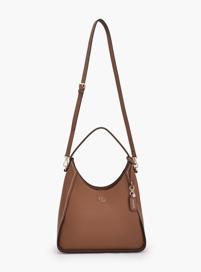 Celeste Textured Shoulder Bag with Zip Closure-women-bagsandwallets-handbags-image-3