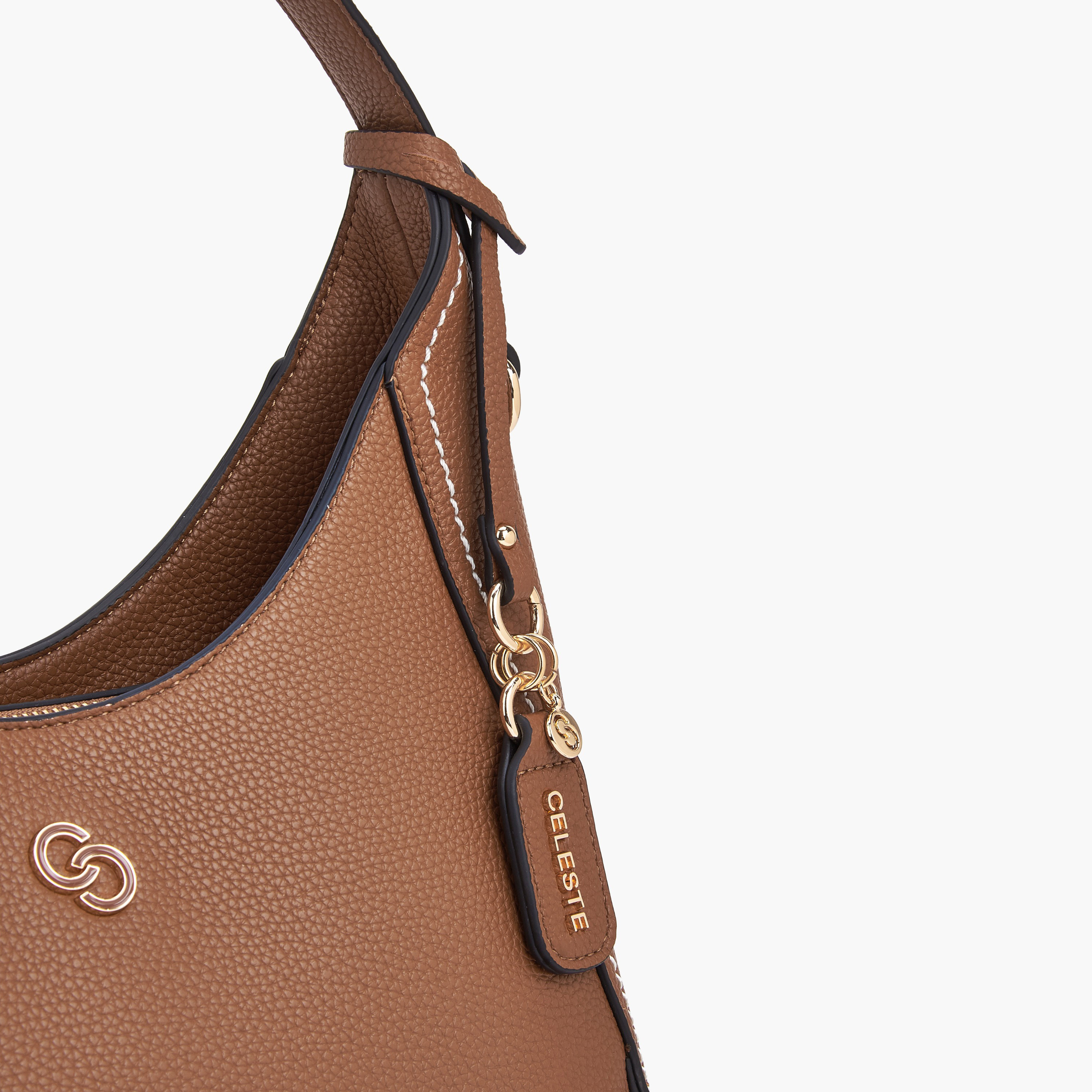 Celeste Textured Shoulder Bag with Zip Closure-women-bagsandwallets-handbags-image-5