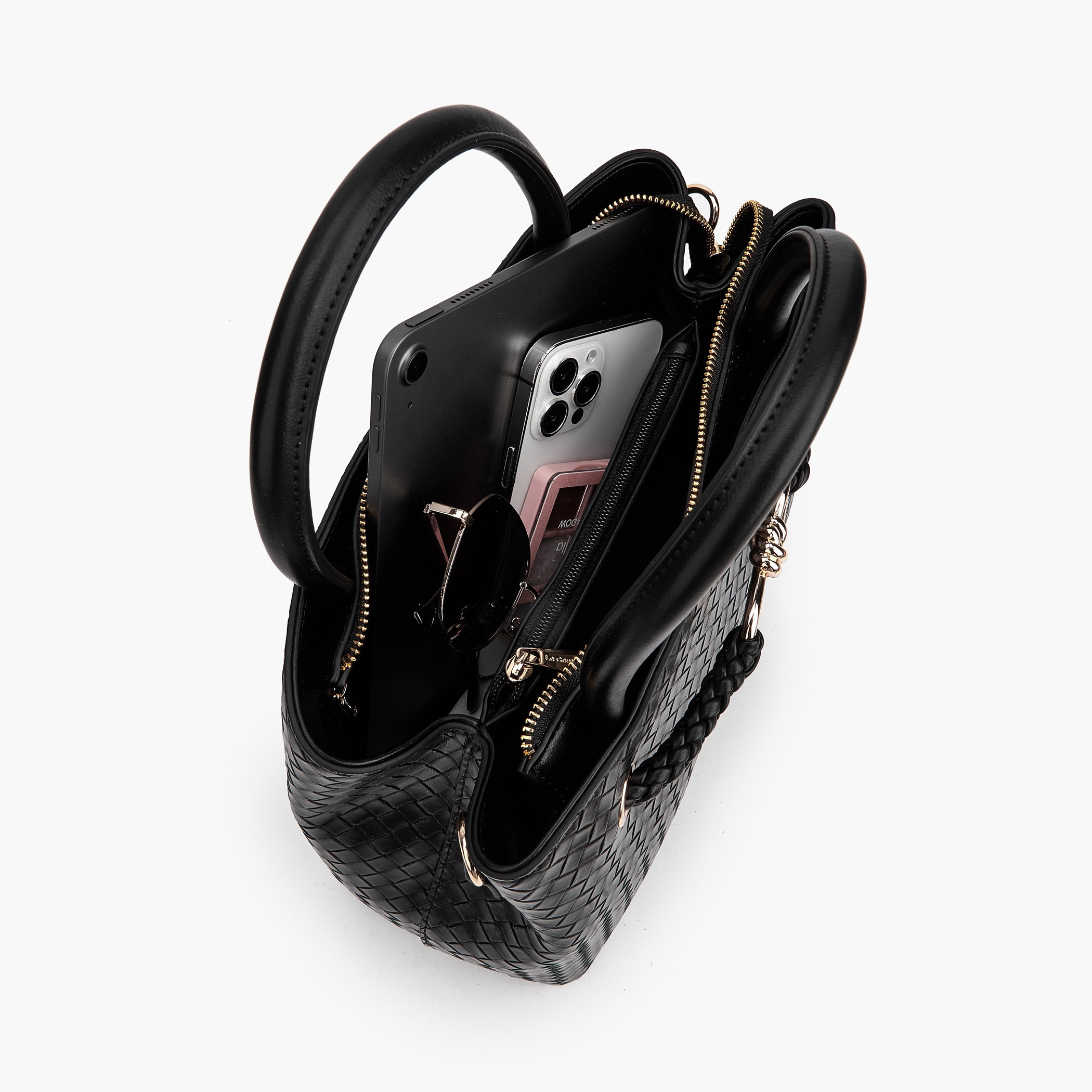 Le Confort Textured Satchel Bag with Detachable Strap-women-bagsandwallets-handbags-image-7