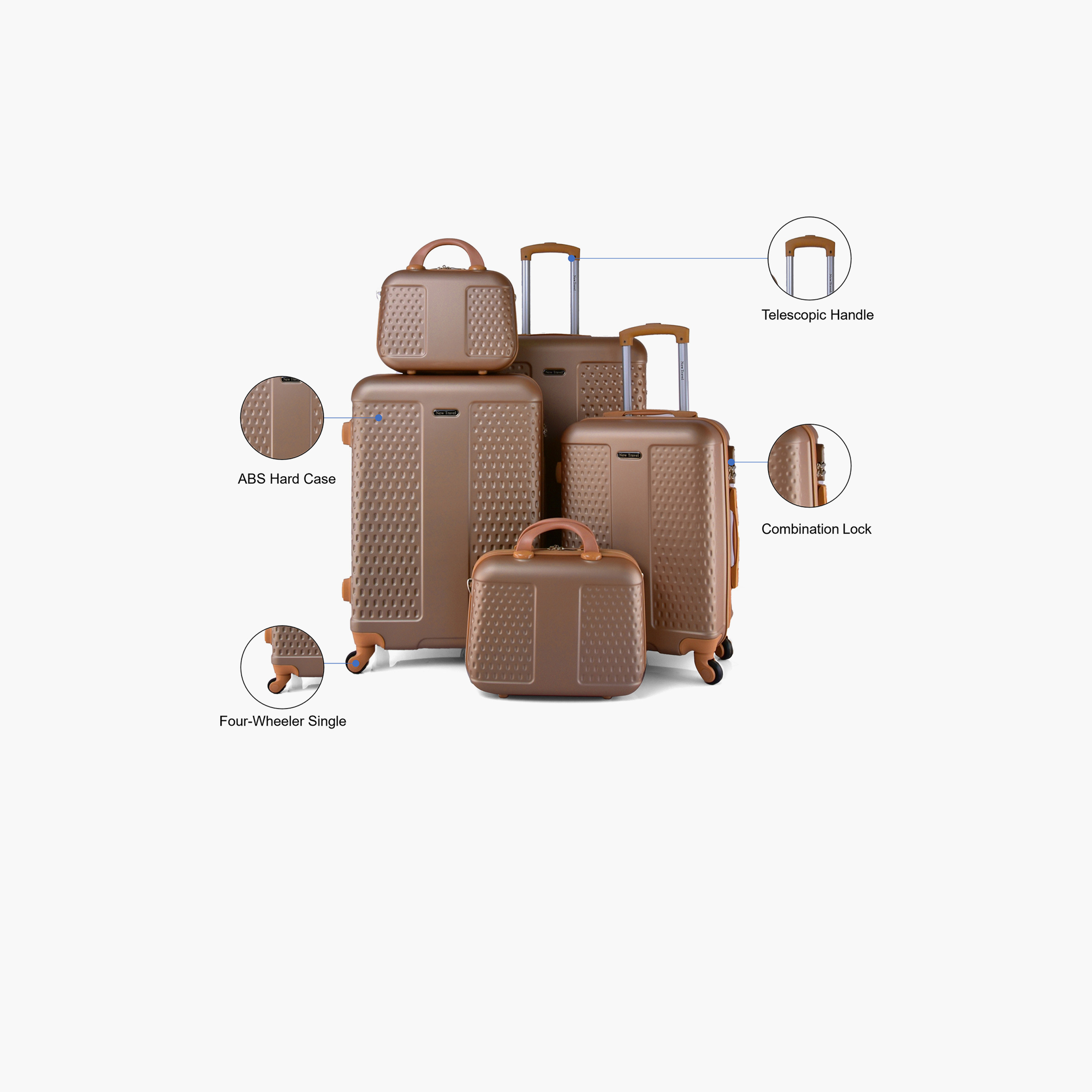 New Travel Set of 5 ABS Hardcase 4-Wheeler Spinner Trolley Bag with Combination Lock | CS005/5P-travel-luggagesandbags-luggage-image-2