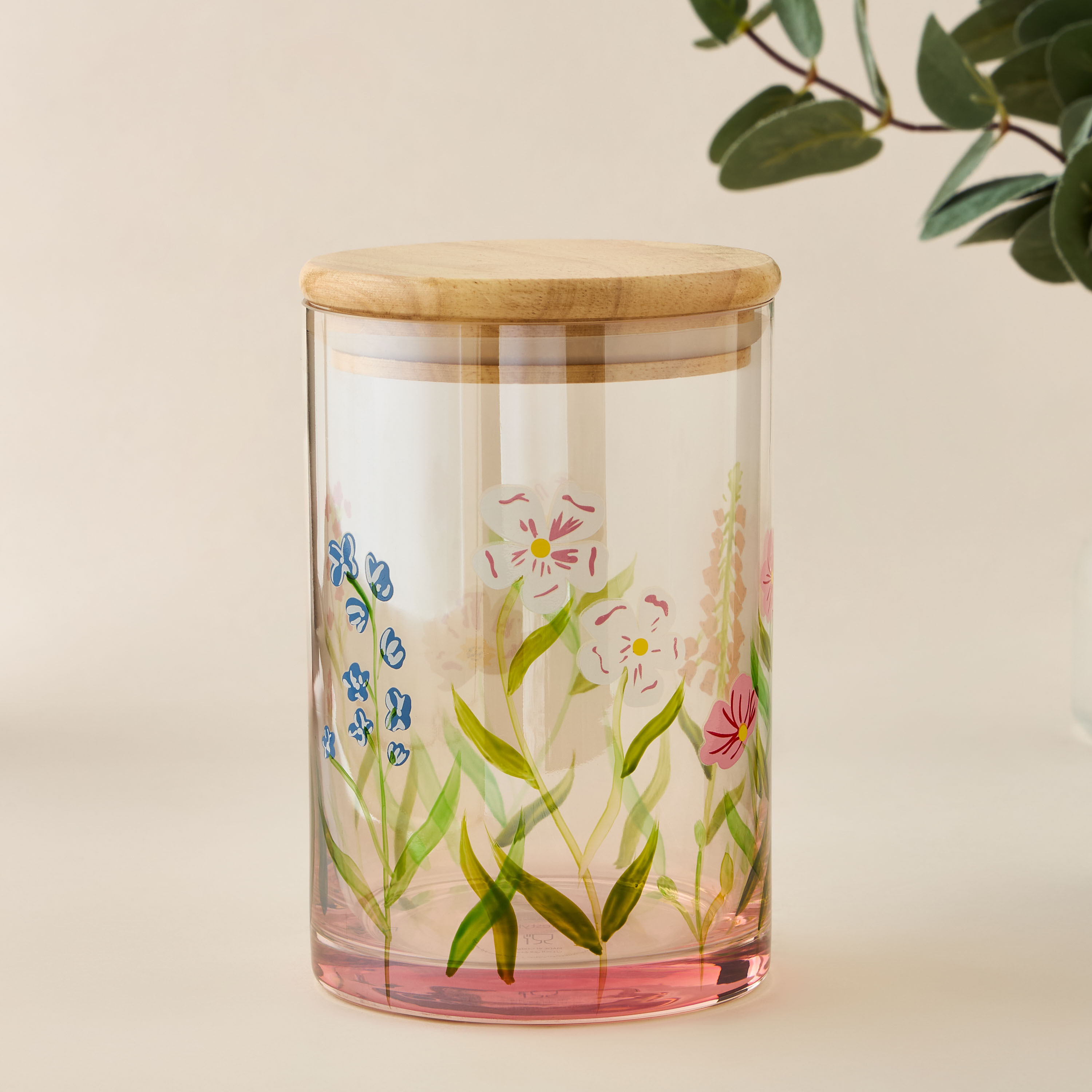 Floral Print Glass Canister - 800 ml-household-kitchen-foodstorage-containers-image-1