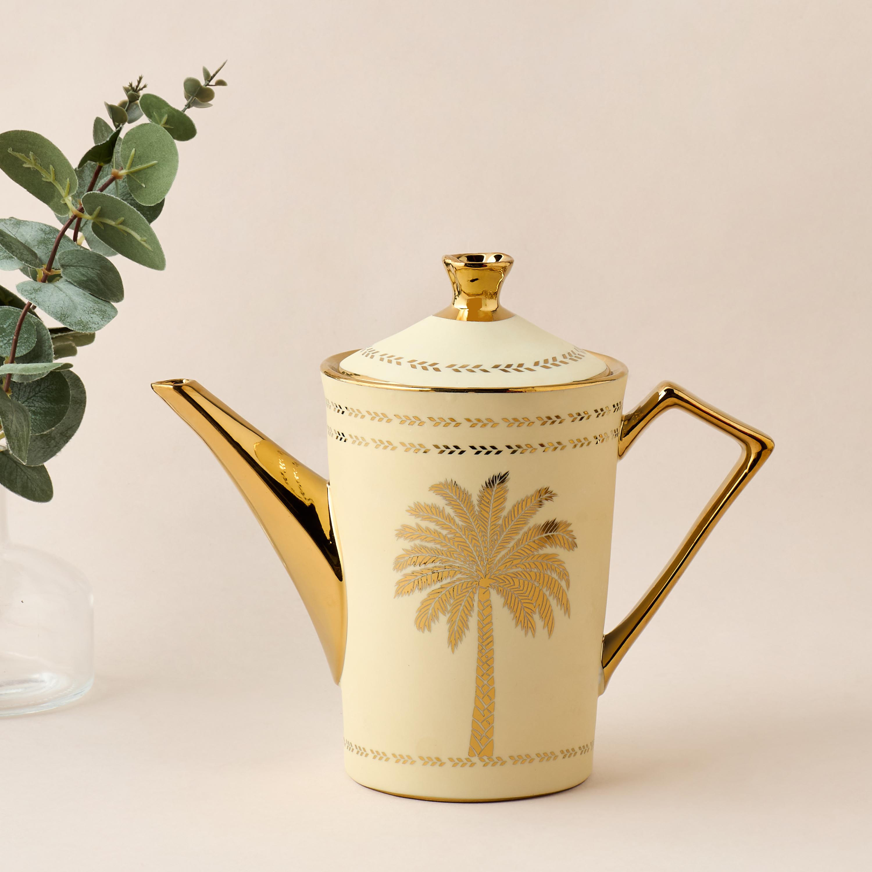 Palm Tree Print 13-Piece Porcelain Cup and Saucer Set with Teapot-household-dining-teaandcoffee-teaandcoffeesets-image-3