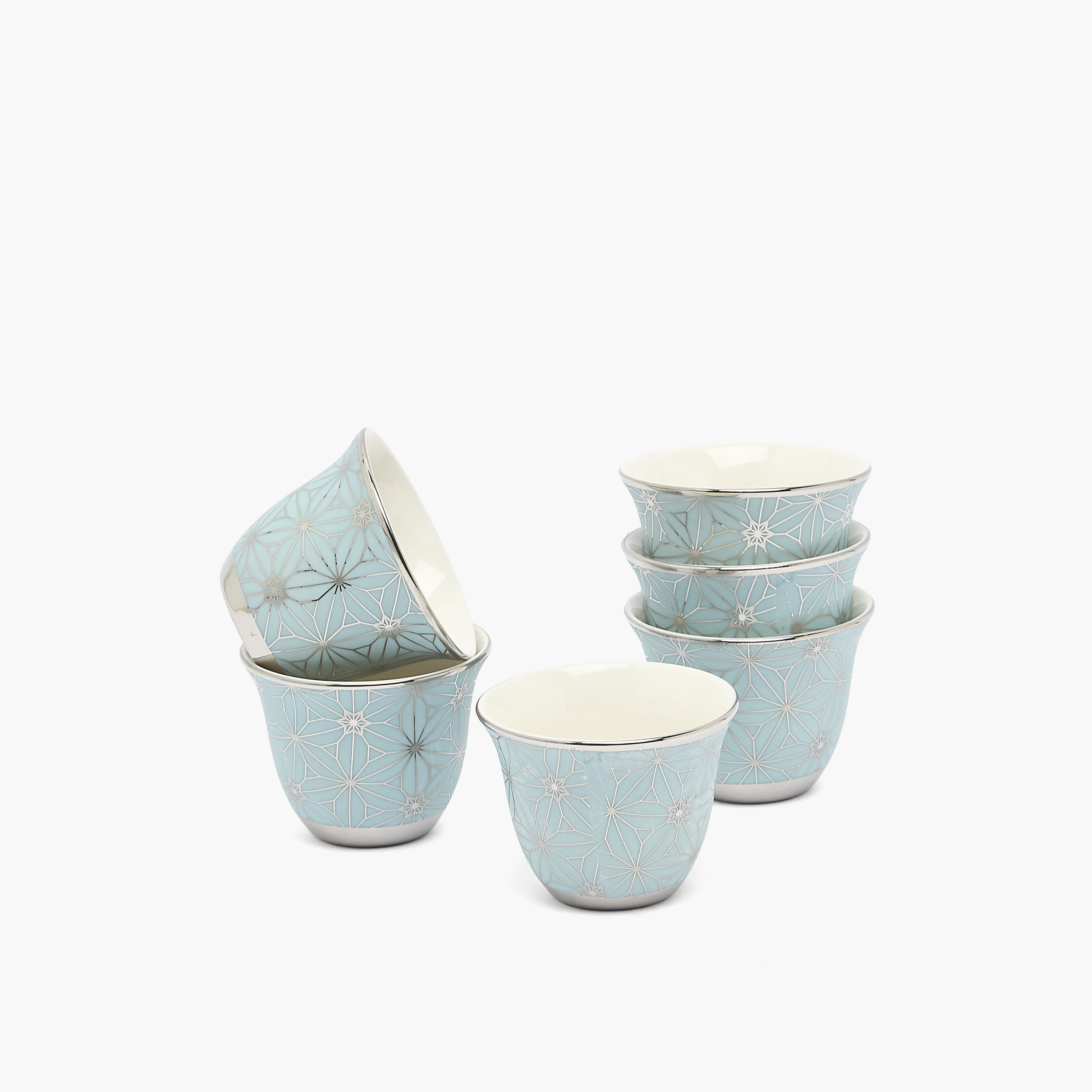 Geometric Print 6-Piece Bone China Kahwa Cup Set-household-dining-teaandcoffee-teaandcoffeesets-image-1