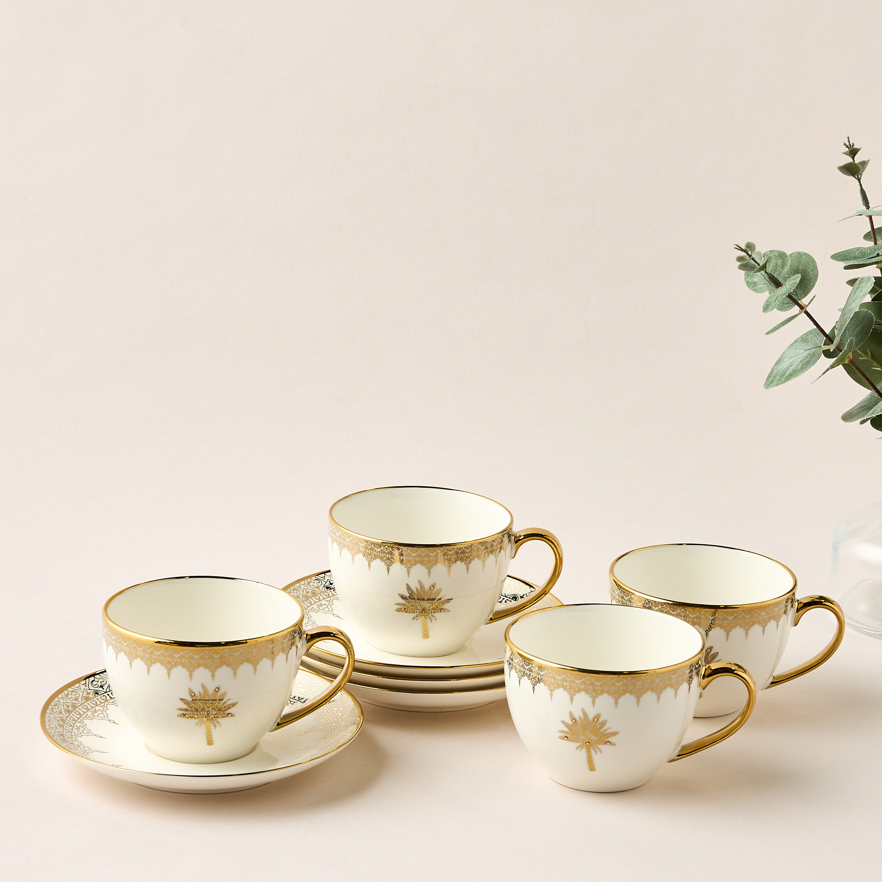 JOYYE collection adorned with Swarovski elements - Palm 8-Piece Cup and Saucer Set-household-dining-teaandcoffee-teaandcoffeesets-image-1
