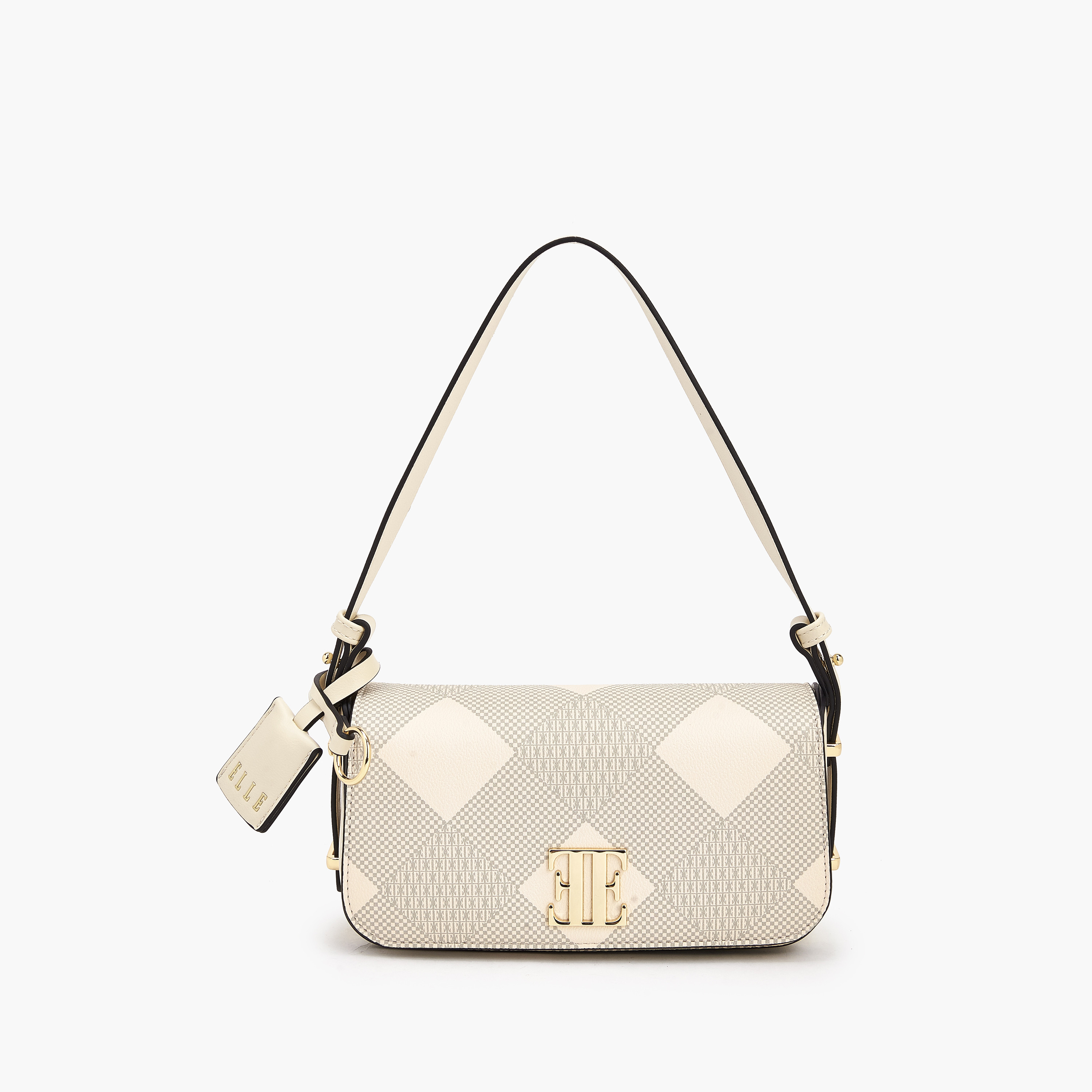 Elle Checked Shoulder Bag with Flap Closure-women-bagsandwallets-handbags-image-1
