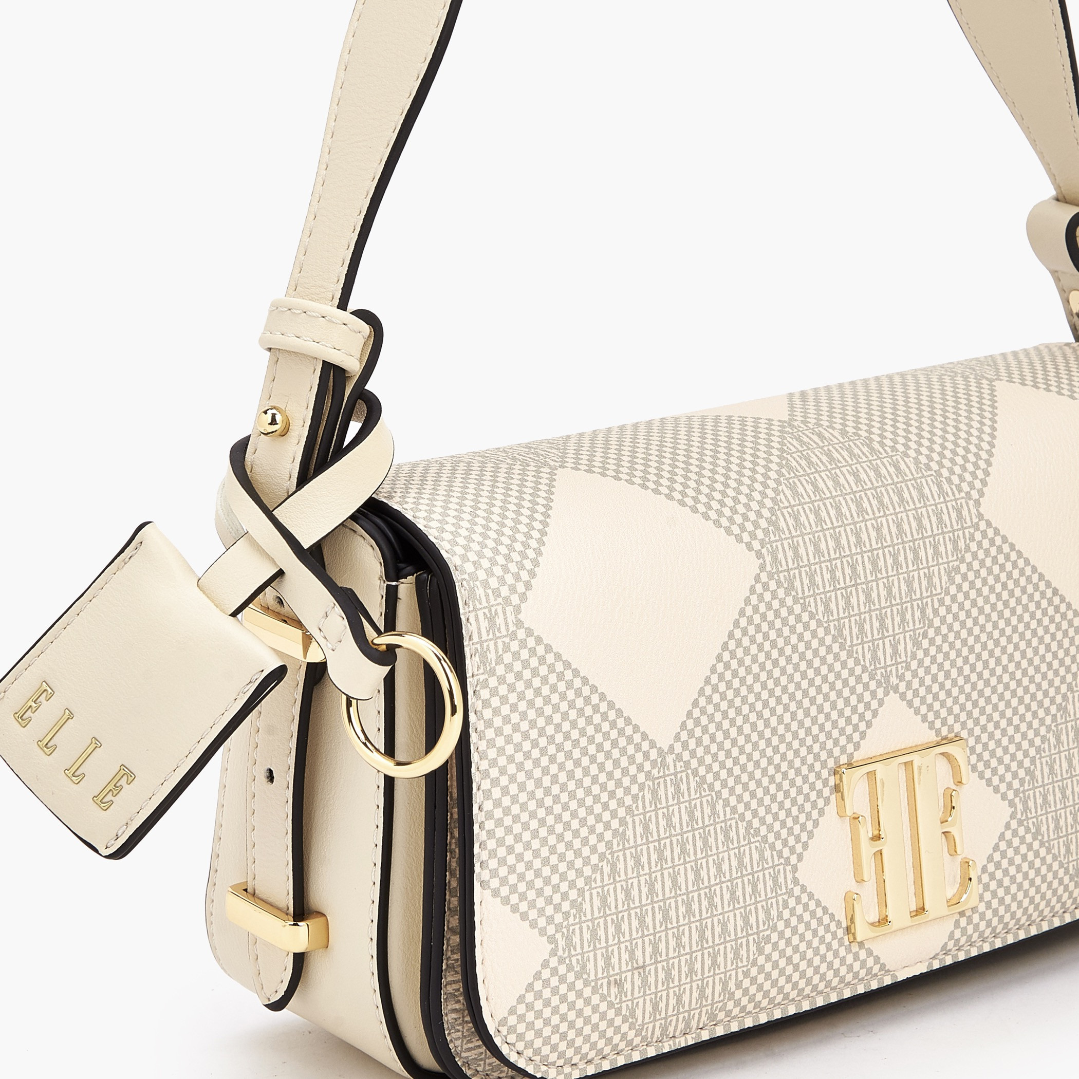 Elle Checked Shoulder Bag with Flap Closure-women-bagsandwallets-handbags-image-4