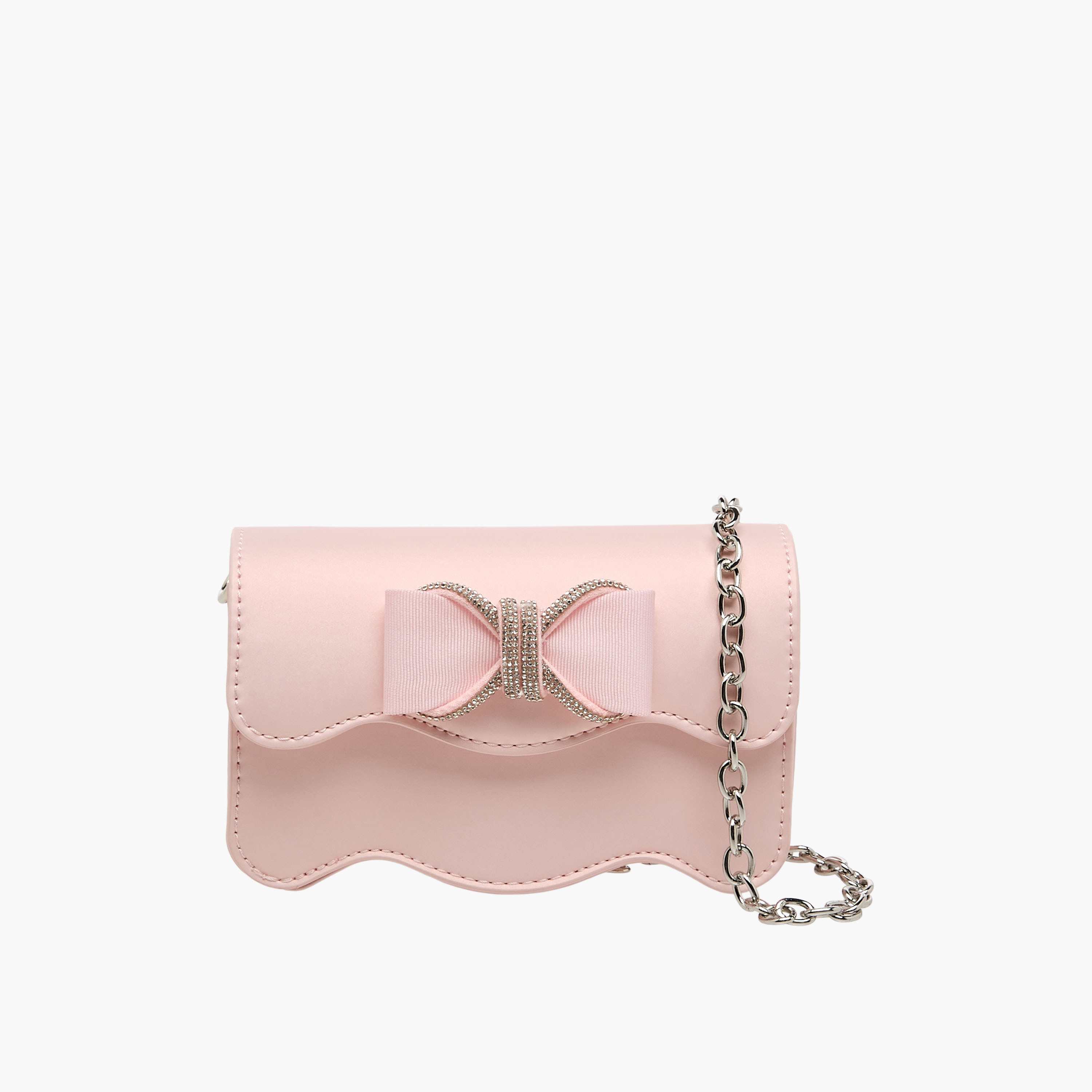 Celeste Scalloped Bow Embellished Crossbody Bag with Chain Strap-girls-accessories-bags-image-1