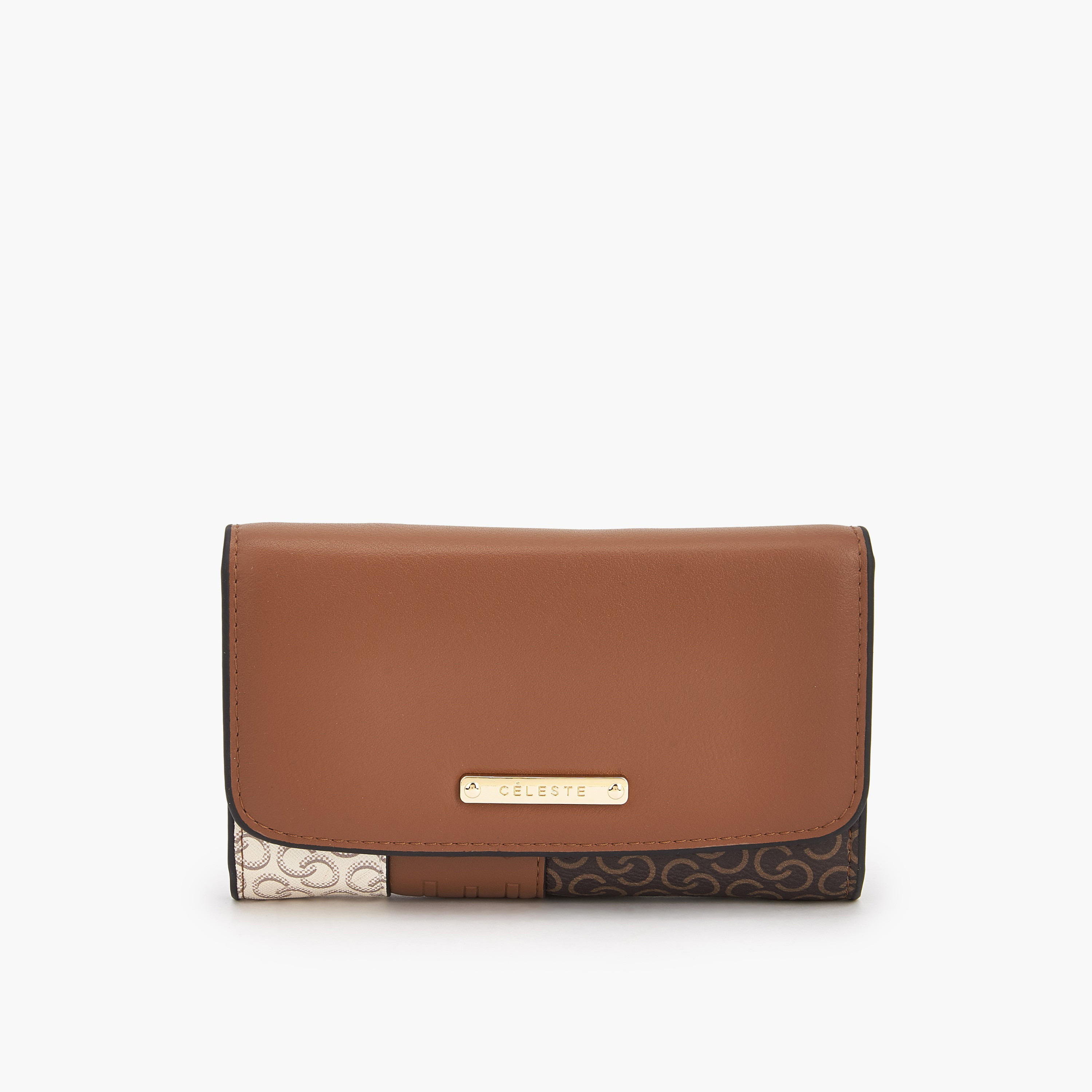 Celeste Monogram Print Wallet with Button Closure-women-bagsandwallets-wallets-image-1