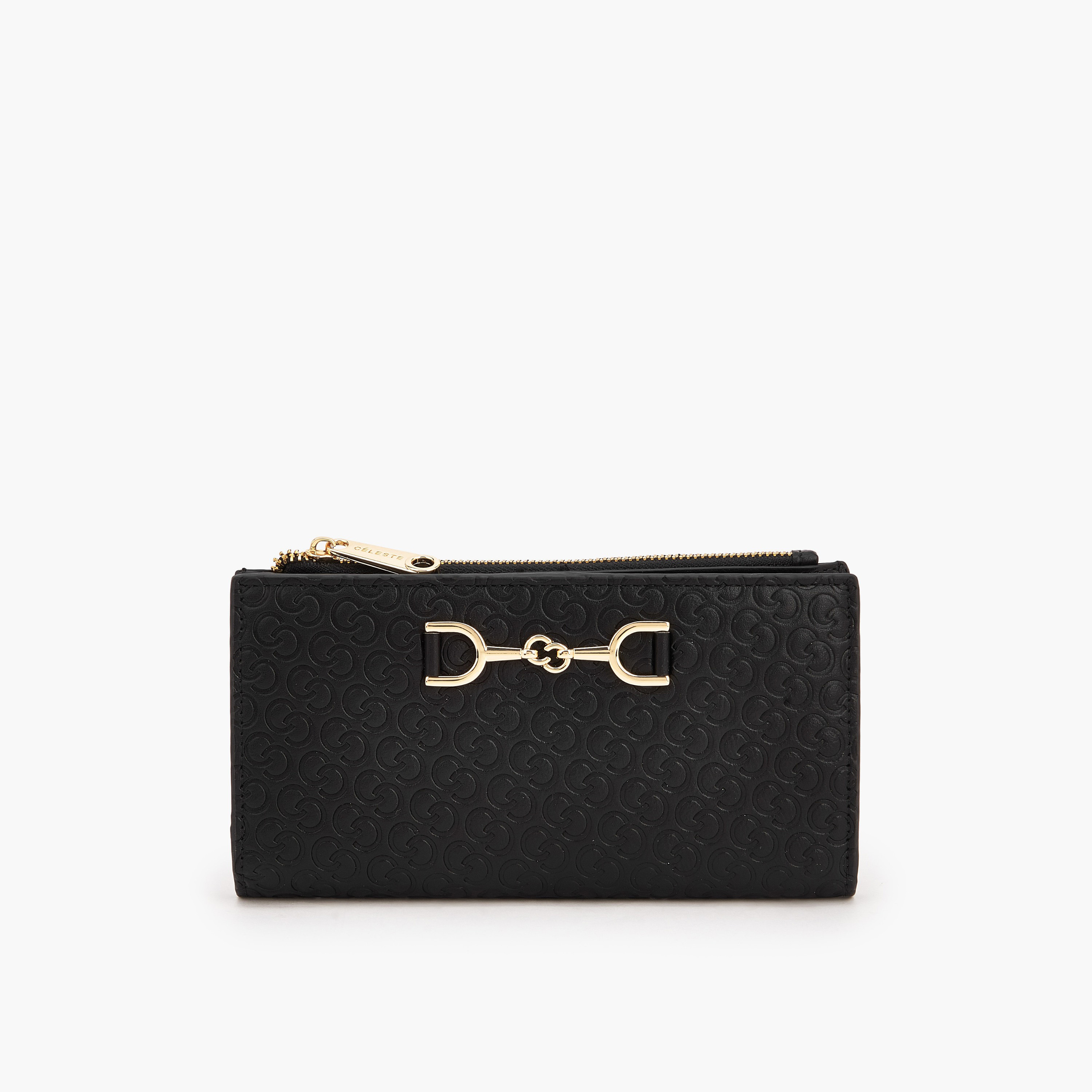 محفظة بنقوش مونوجرام مع زر إغلاق من سيليست-women-bagsandwallets-wallets-image-1