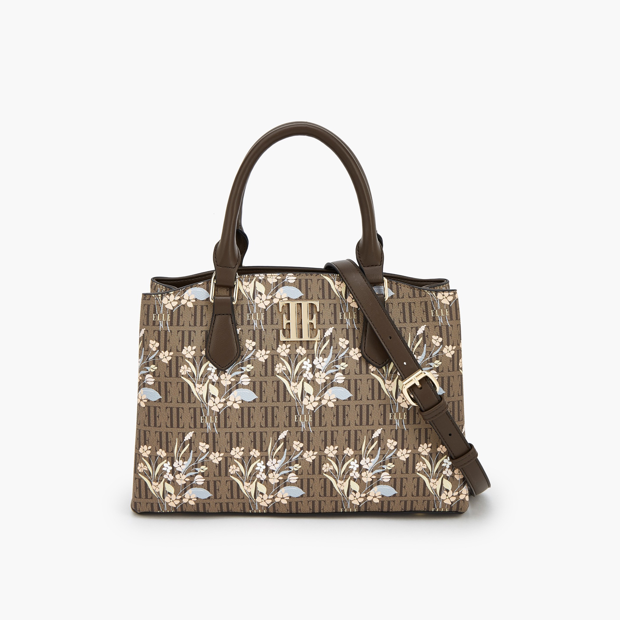 Elle Floral Monogram Print Satchel Bag with Detachable Strap-women-bagsandwallets-handbags-image-1