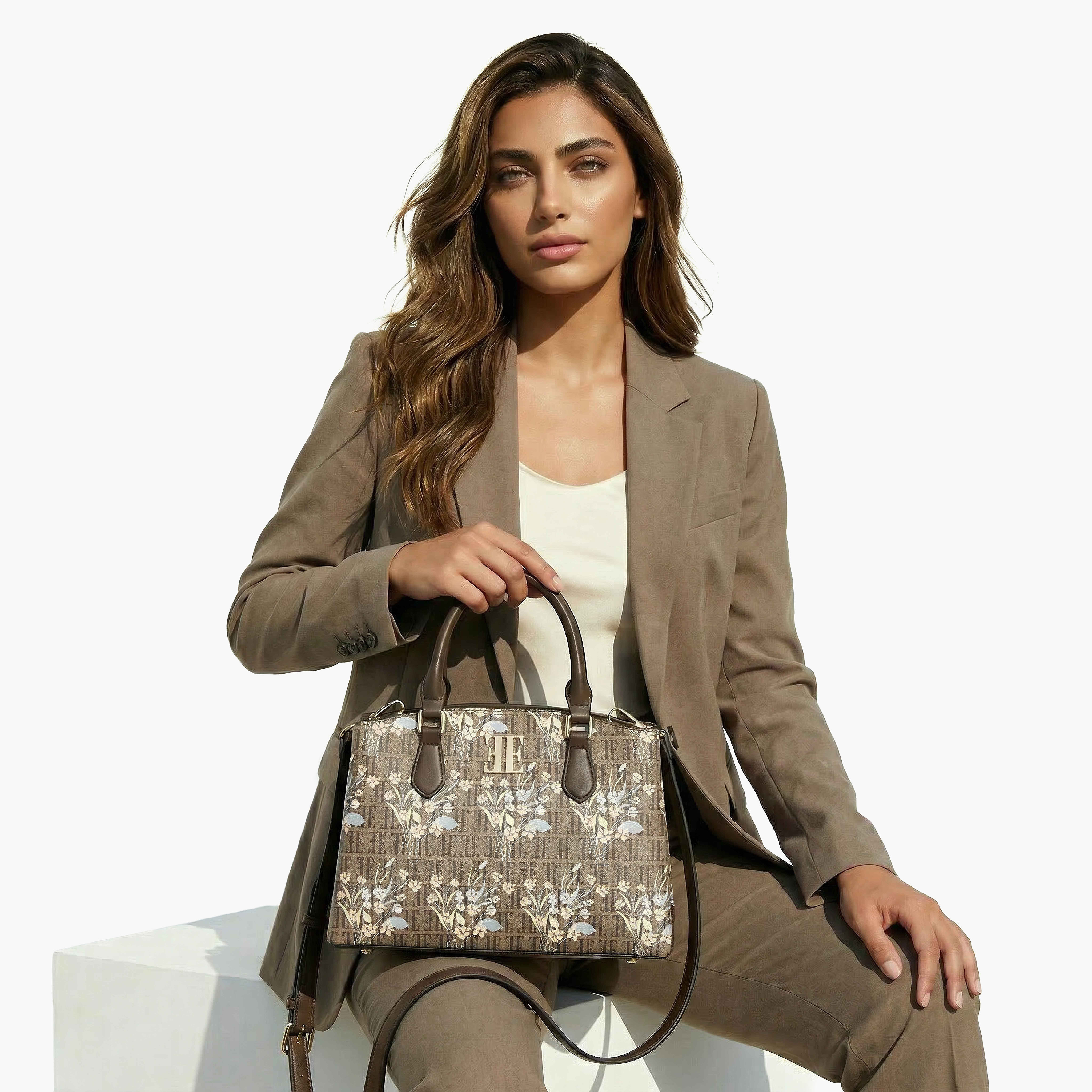 Elle Floral Monogram Print Satchel Bag with Detachable Strap-women-bagsandwallets-handbags-image-2